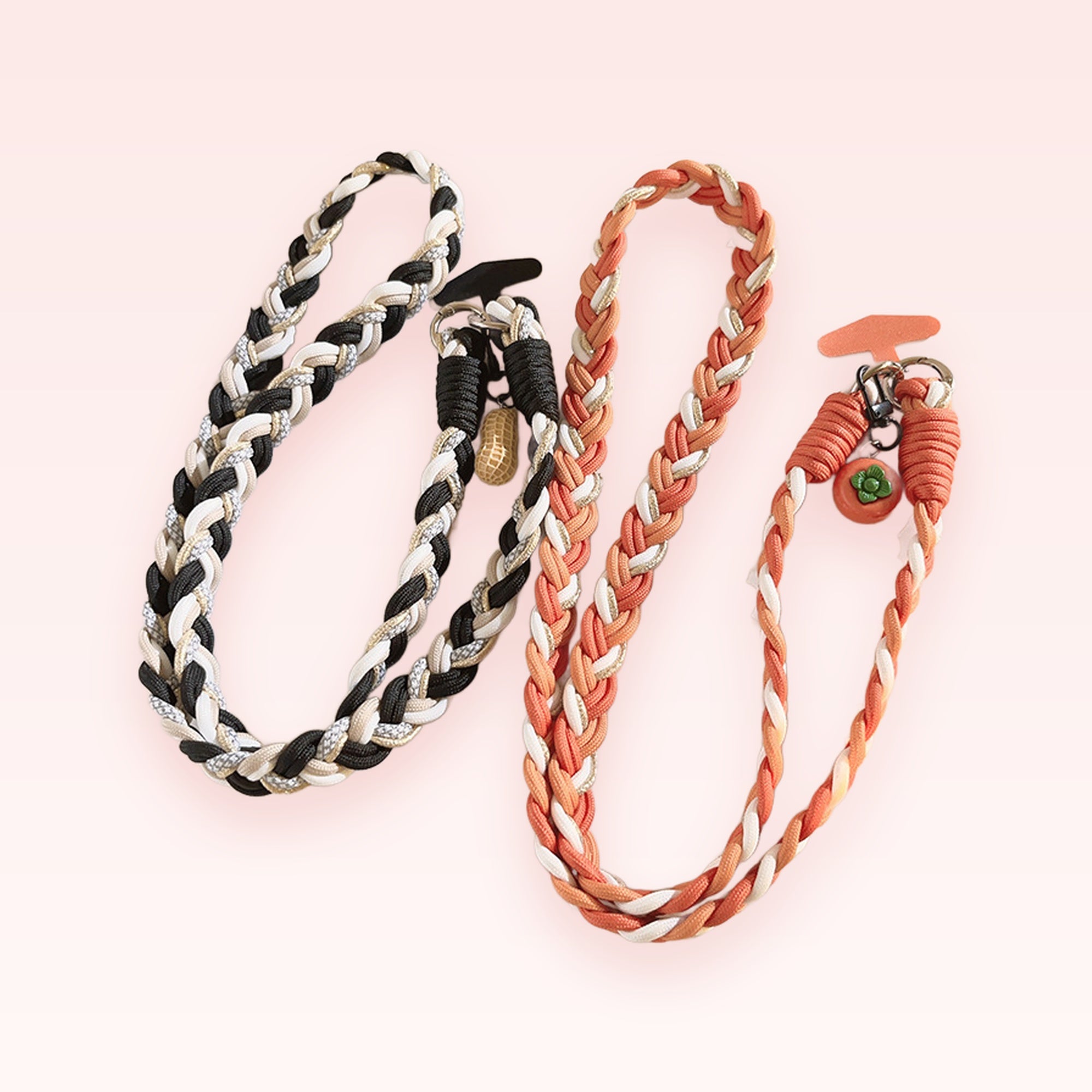 Aesthetic Braided Lanyard Phone Charm Strap | Cute Peanut & Persimmon Crossbody