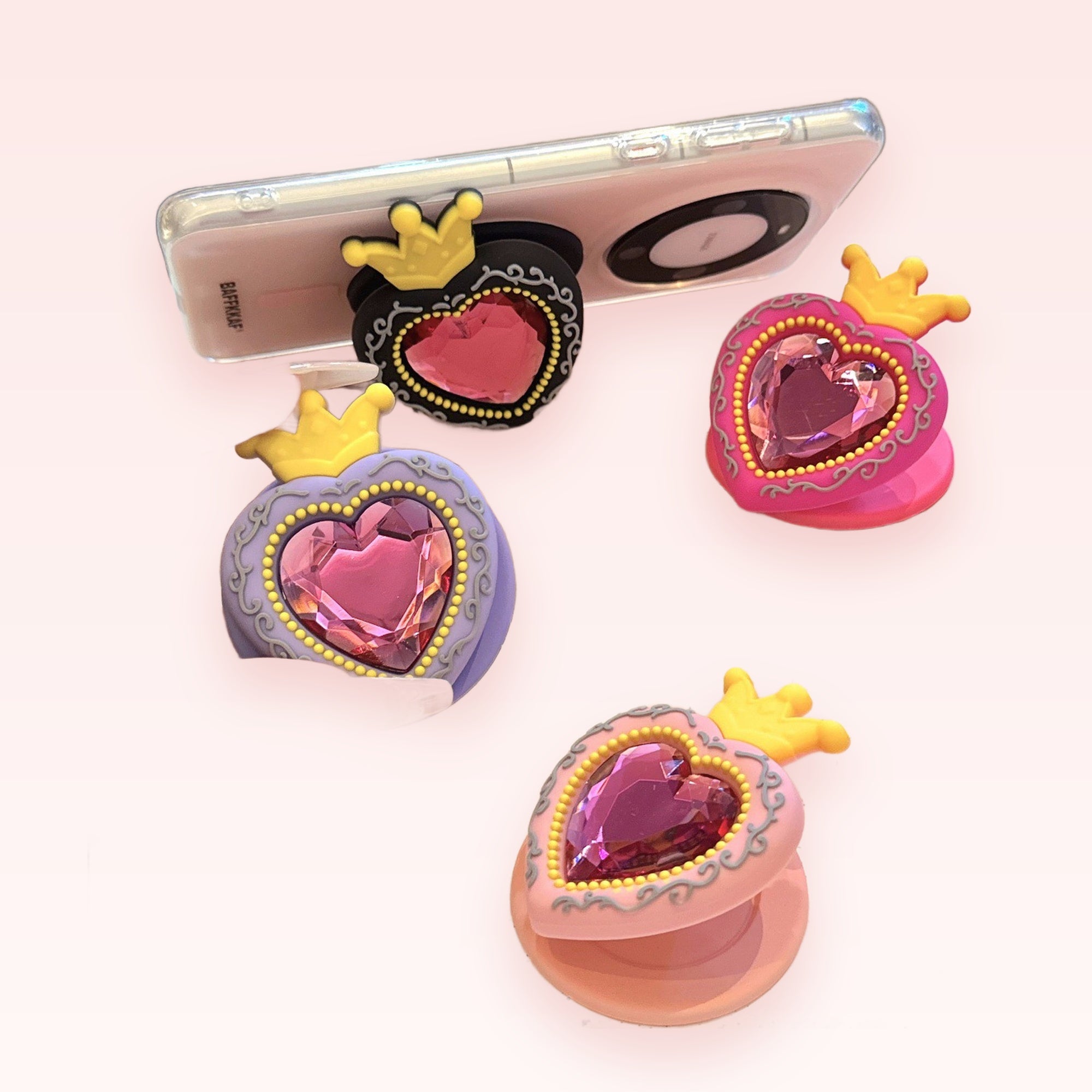 Kawaii Crowned Heart Gem Phone Grip | Aesthetic Pop Socket Stand for Phones