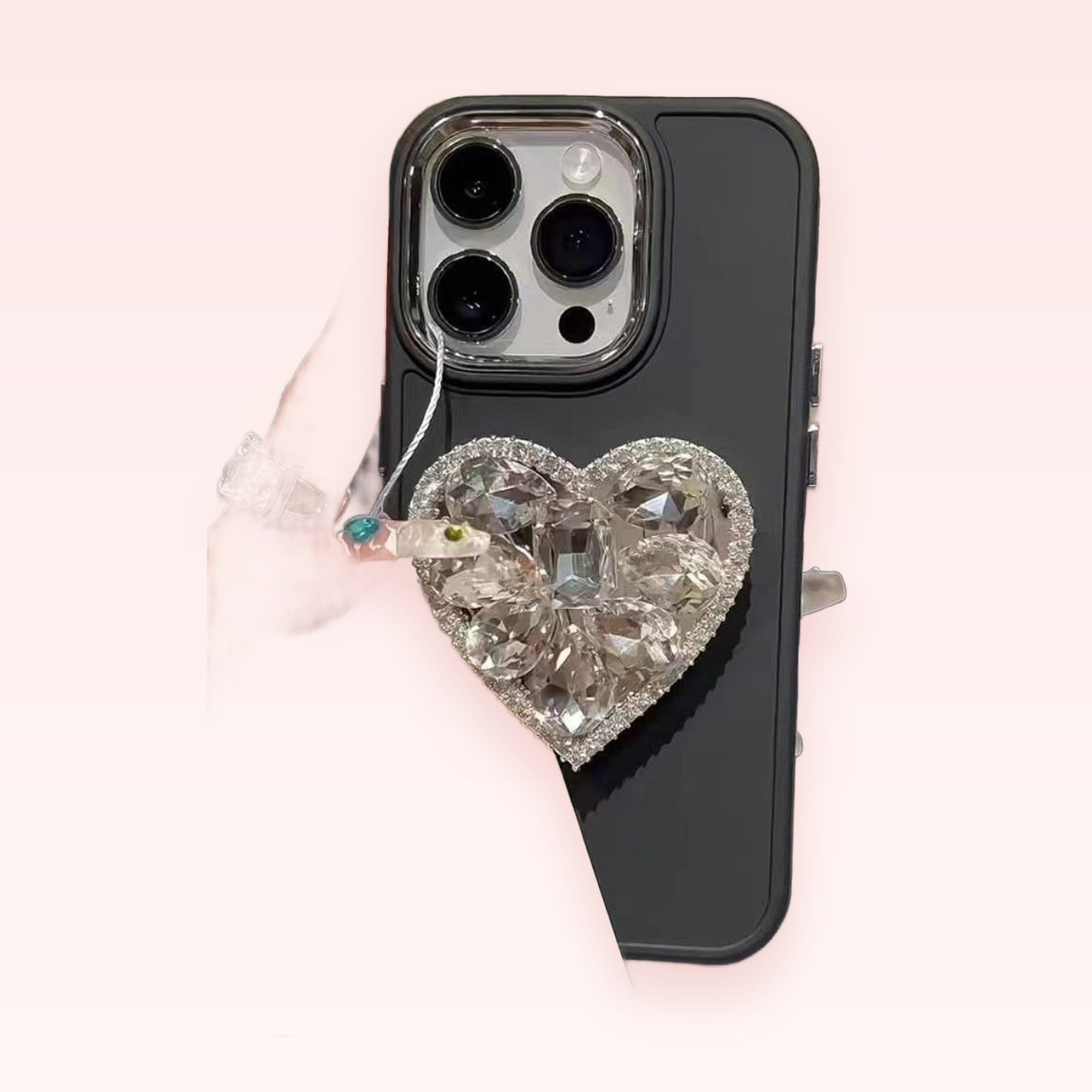 Sparkly Crystal Heart Phone Grip | Cute Rhinestone Pop Socket Stand