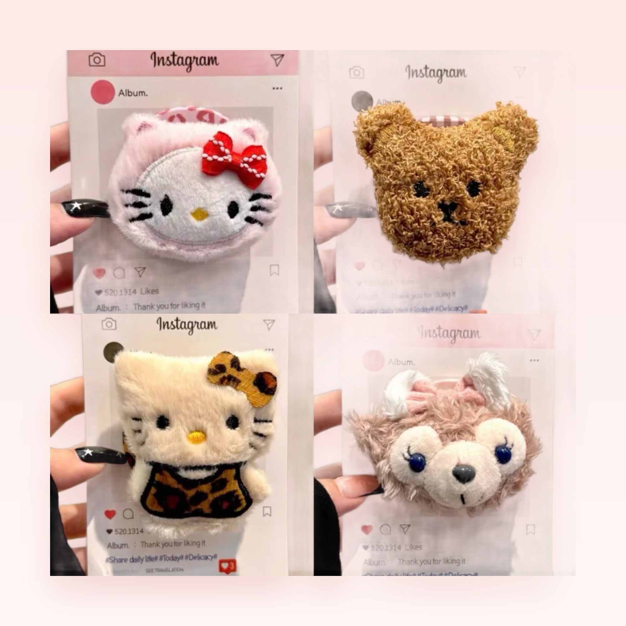 Fluffy Hello Kitty & Bear Phone Grip | Kawaii Plush Pop Socket Stand