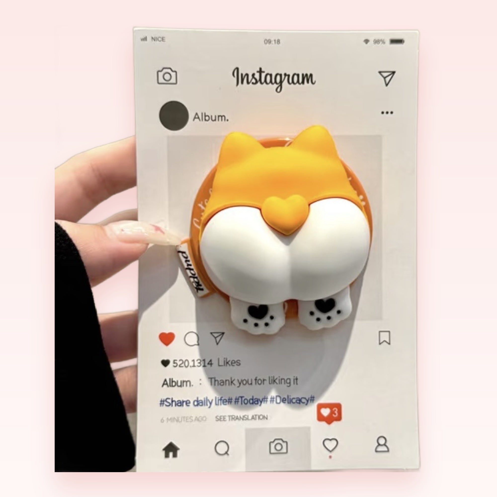 Cute Orange & White Shiba Inu Butt Phone Grip | Kawaii Dog Pop Socket Stand