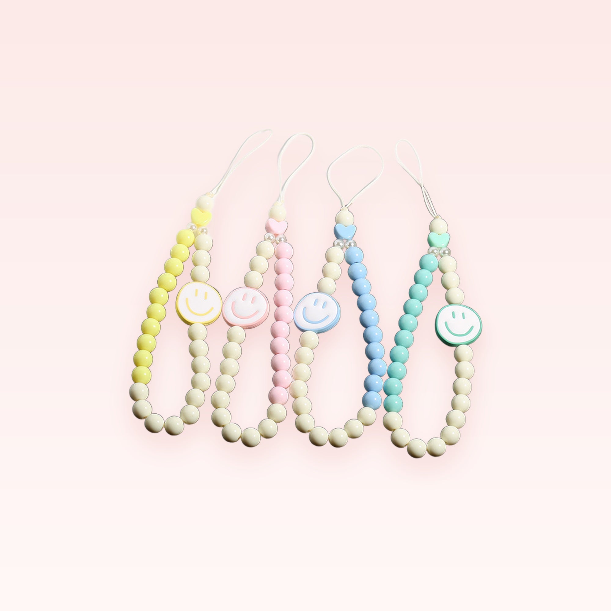 Kawaii Smiley Face Beaded Phone Charm Strap | Pastel Wrist Lanyard