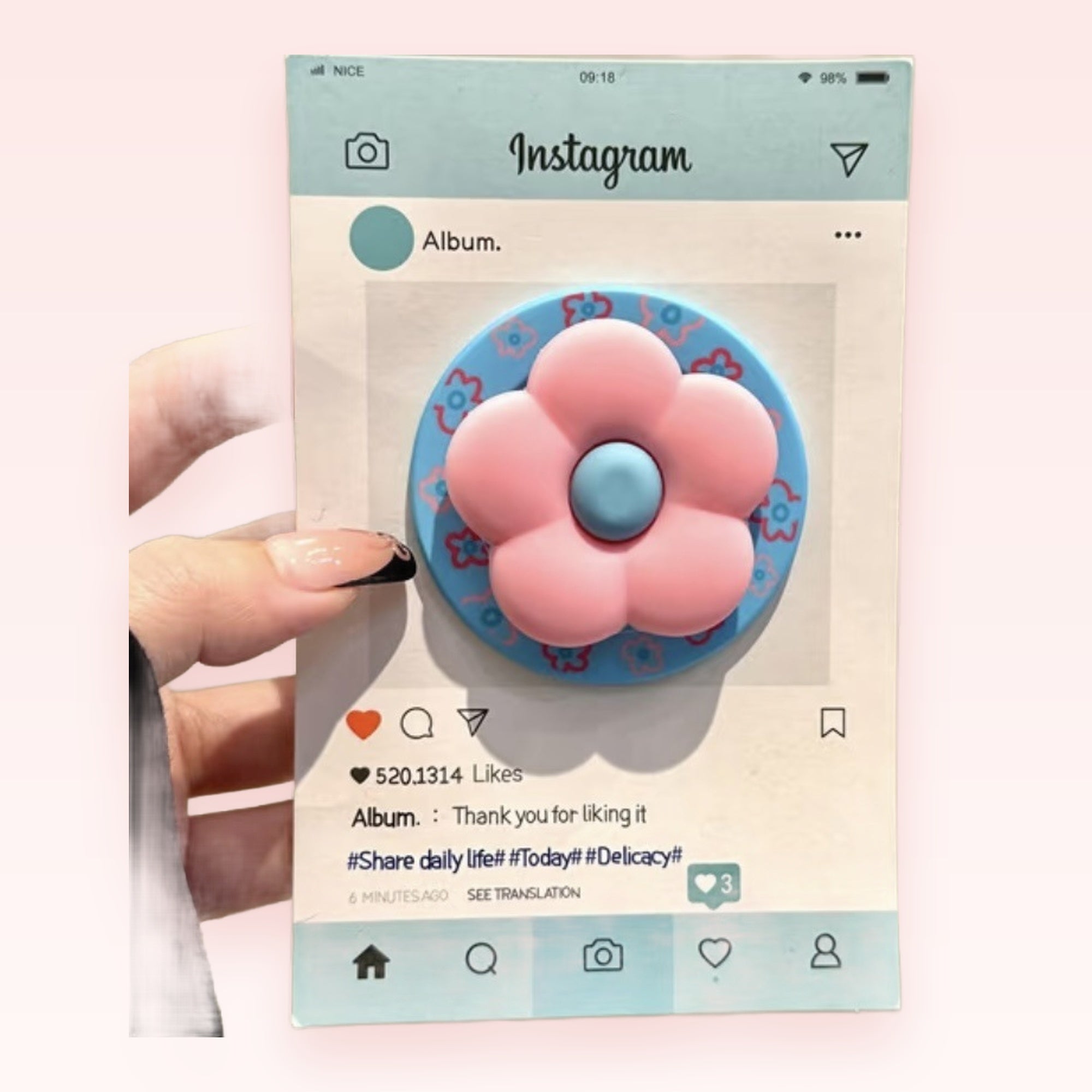 Pastel Pink & Blue Flower Phone Grip | Kawaii Floral Pop Socket Stand