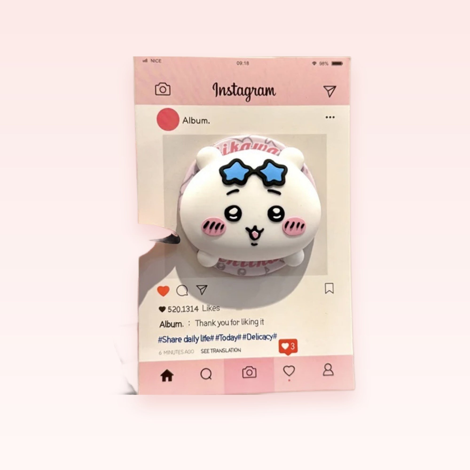 Kawaii White Hamster Phone Grip with Blue Star Glasses | Cute Pop Socket Stand