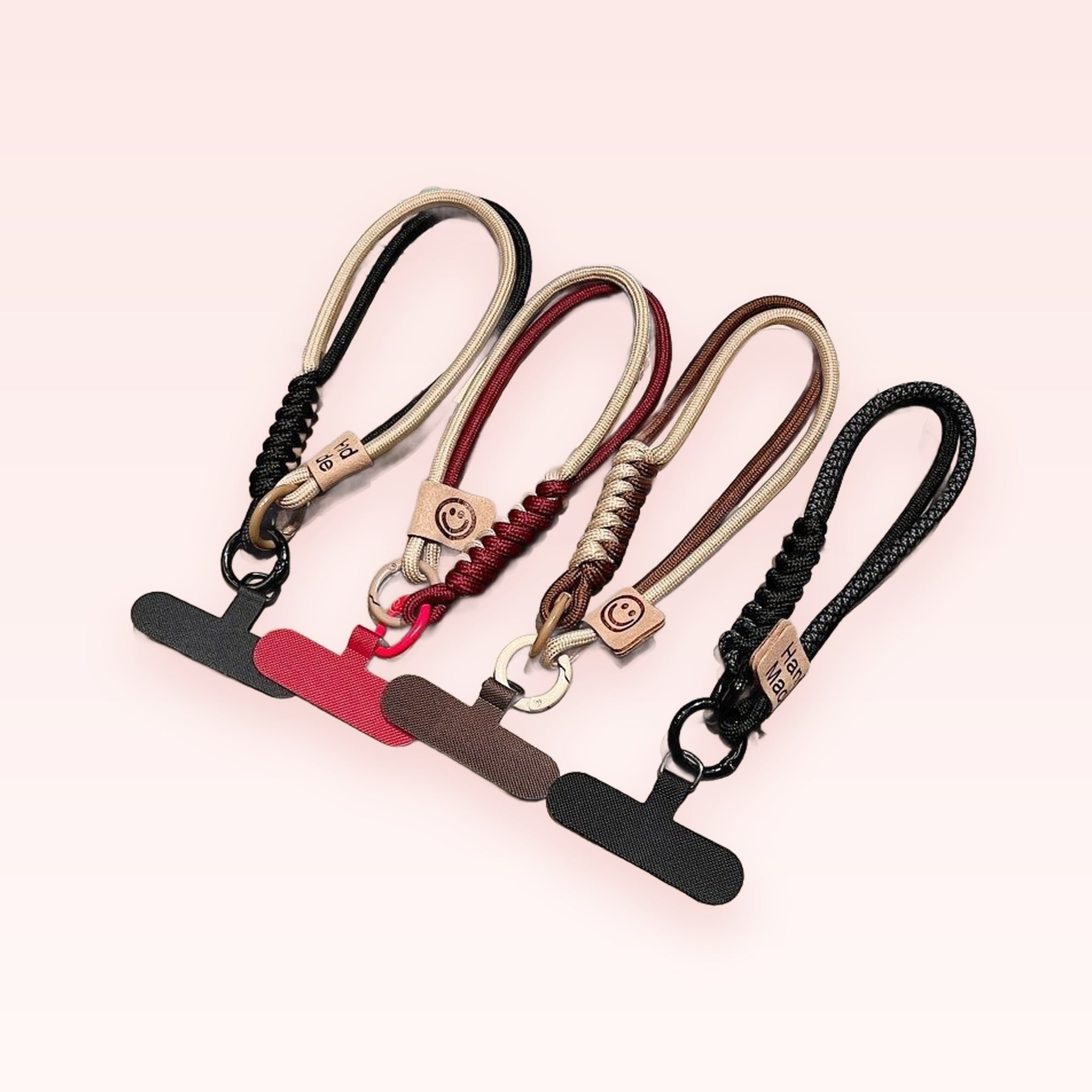 Braided Rope Phone Charm Wrist Strap | Aesthetic Hand-Woven Lanyard with Smiley Face Tag