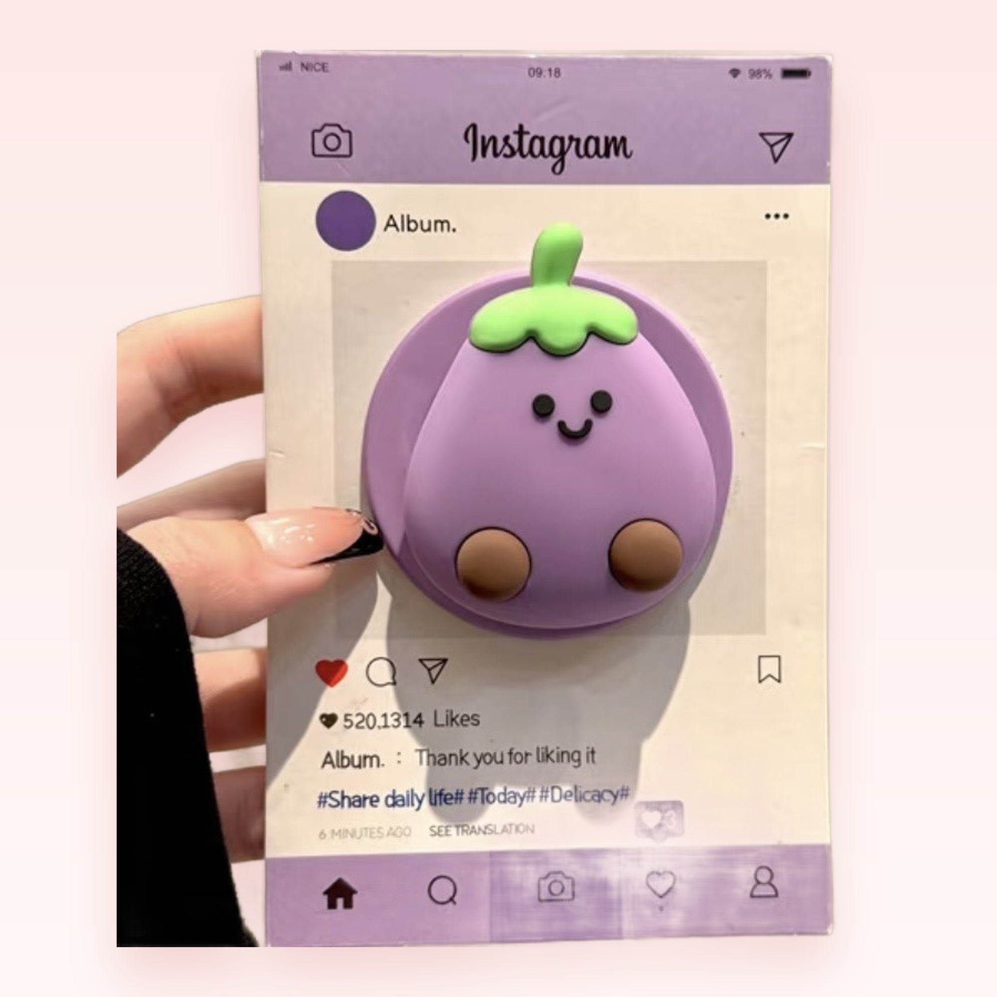 Kawaii Purple Eggplant Phone Grip | Cute Smiling Vegetable Pop Socket Stand