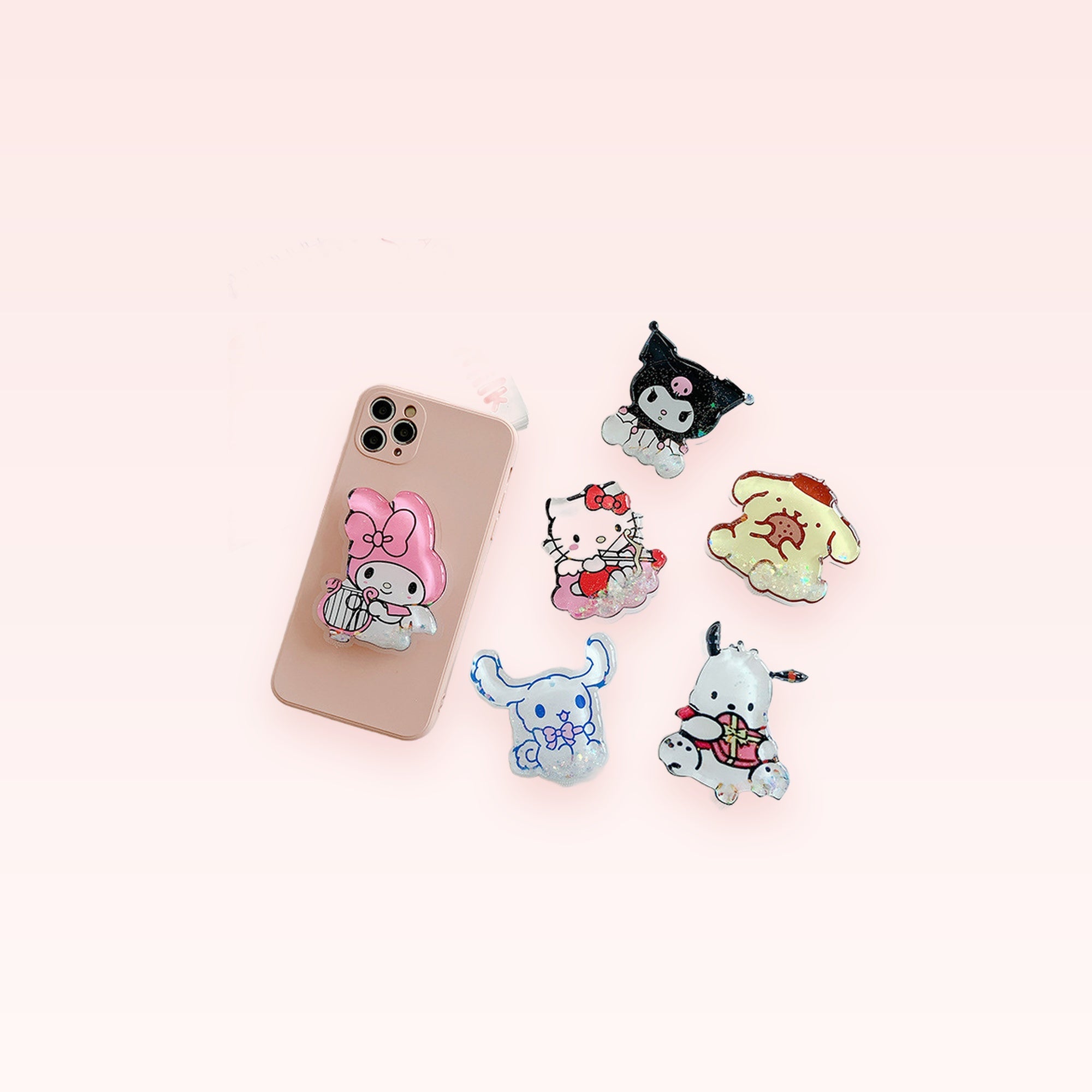 Kawaii Sanrio Character Liquid Glitter Phone Grip Stand