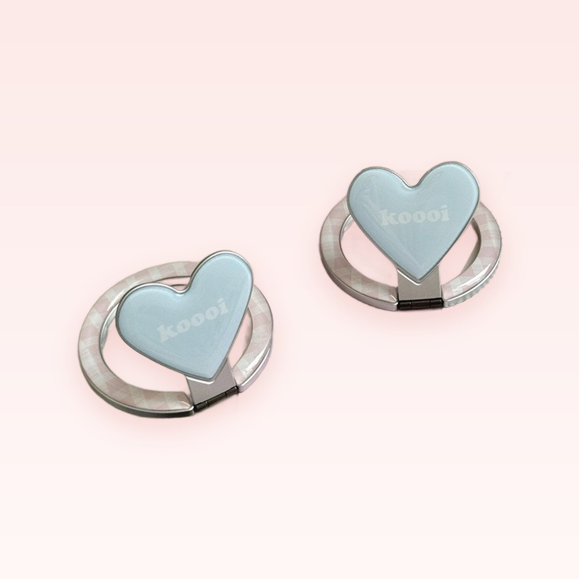Pastel Blue Heart Phone Ring | Kawaii Gingham Finger Holder Kickstand