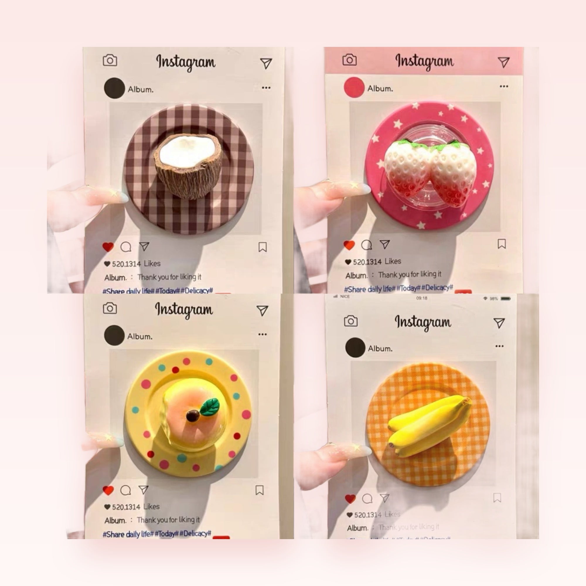 Kawaii Fruit Dessert Phone Grip Set | Aesthetic Food Pop Socket Stand