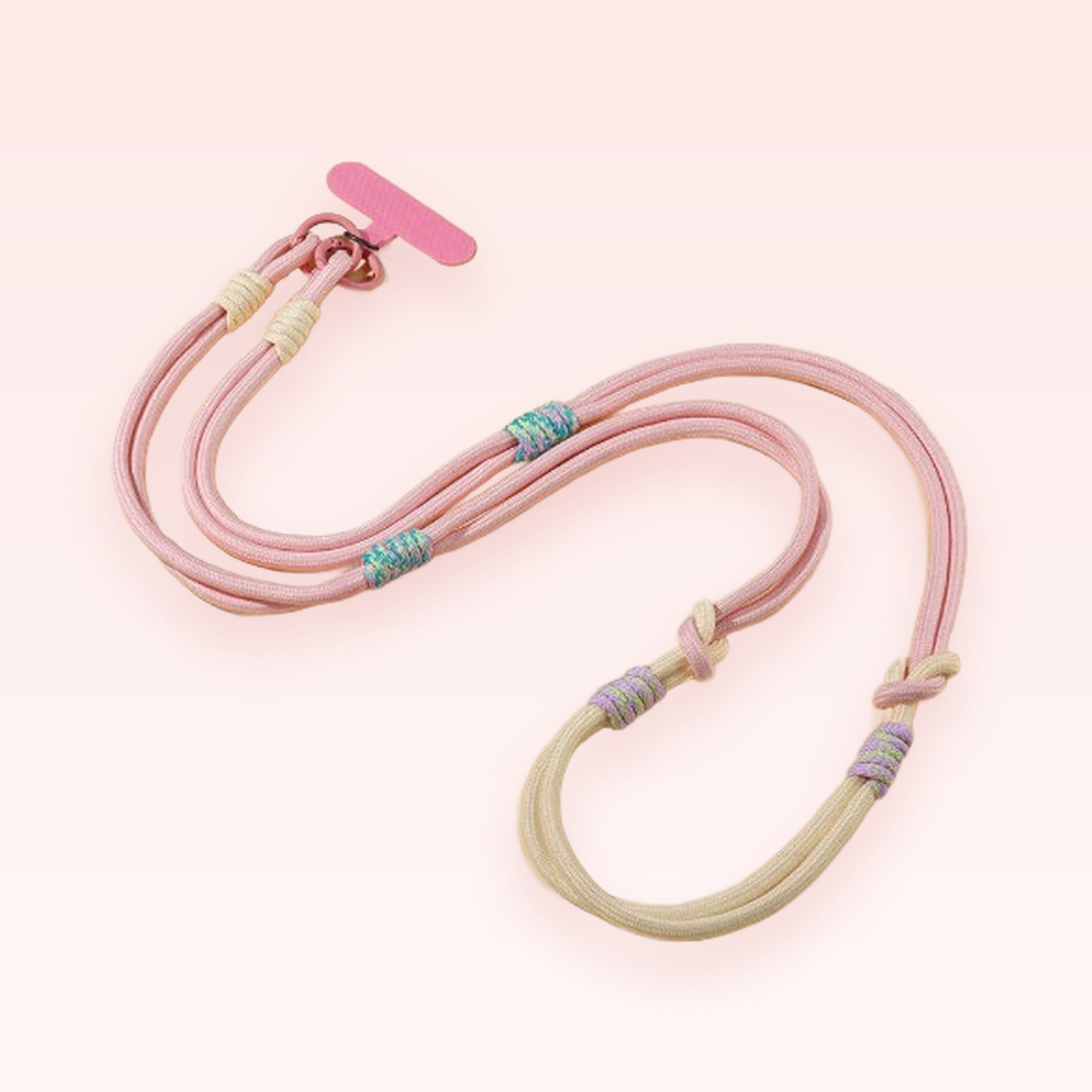 SIMPLYBUBBI — Pink & Cream Braided Phone Lanyard | Multi-Use Crossbody Wrist Strap