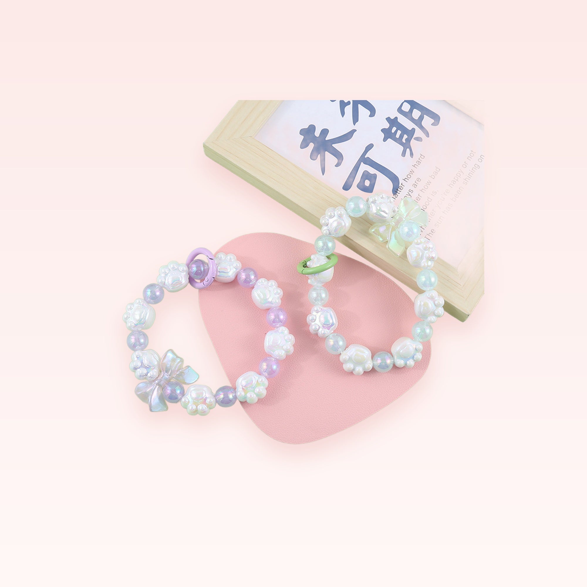 Kawaii Paw Print Phone Charm Strap | Pastel Beaded Wrist Lanyard