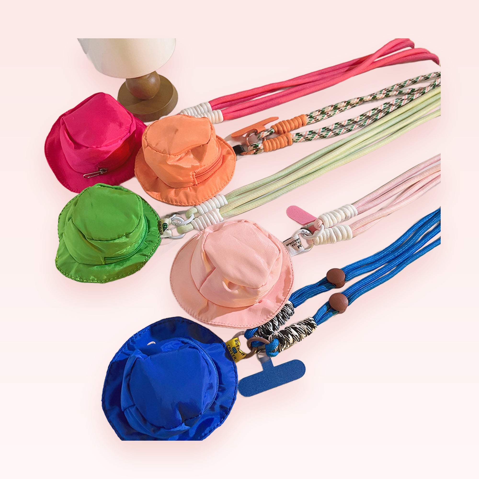 Kawaii Mini Bucket Hat Phone Lanyard | Colorful Adjustable Crossbody Strap