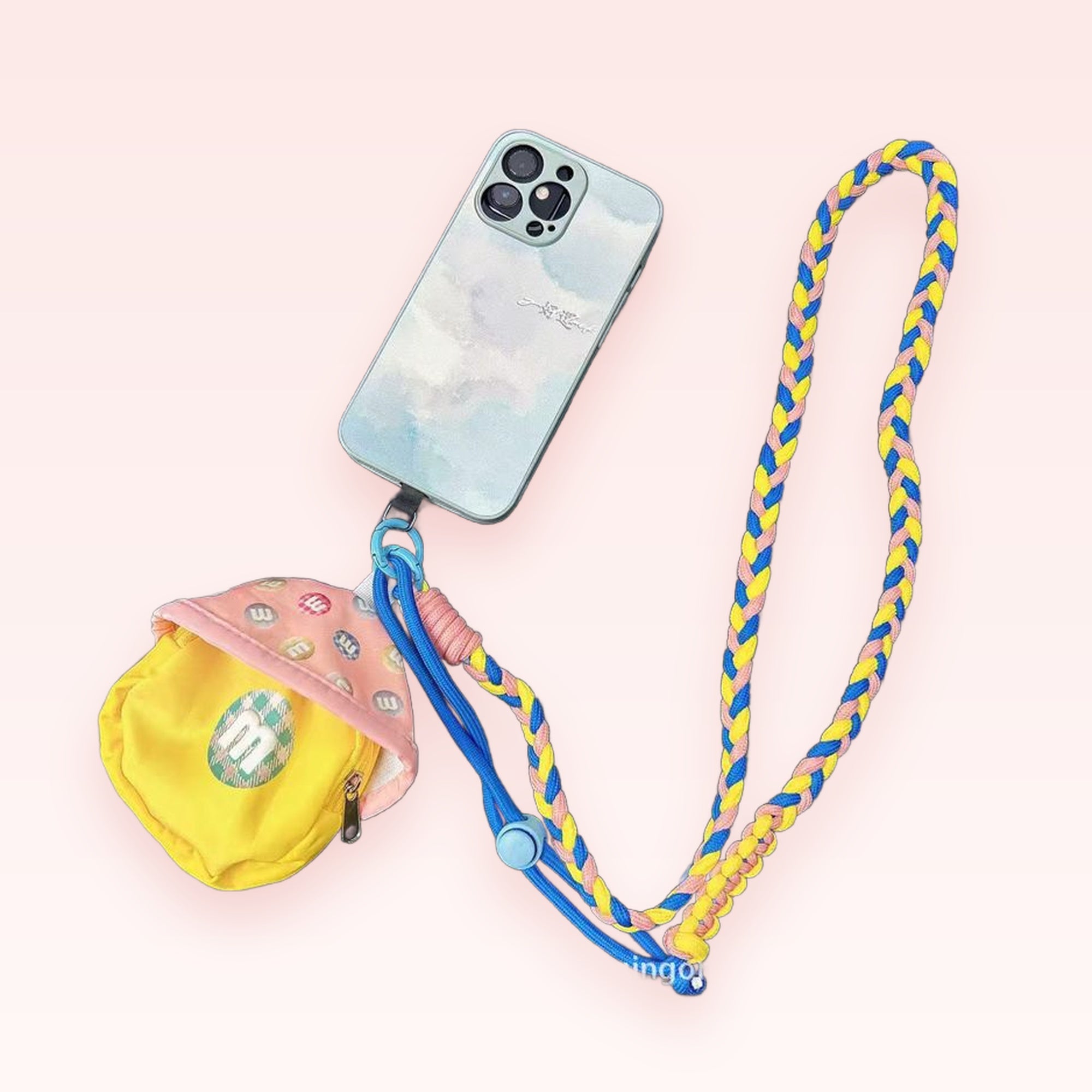 Braided Rainbow Phone Lanyard with M&M Pouch | Cute Crossbody Phone Strap