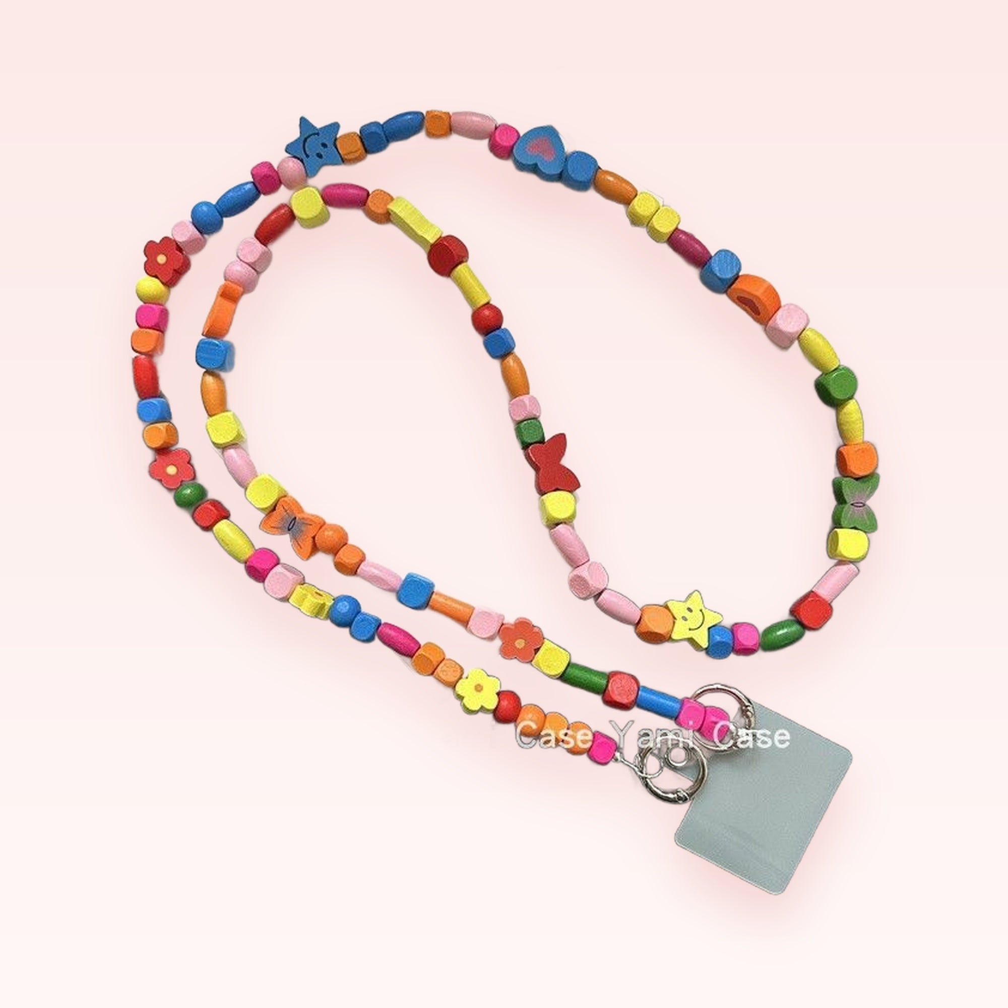 Aesthetic Colorful Wooden Beaded Phone Lanyard | Kawaii Flower & Star Phone Strap