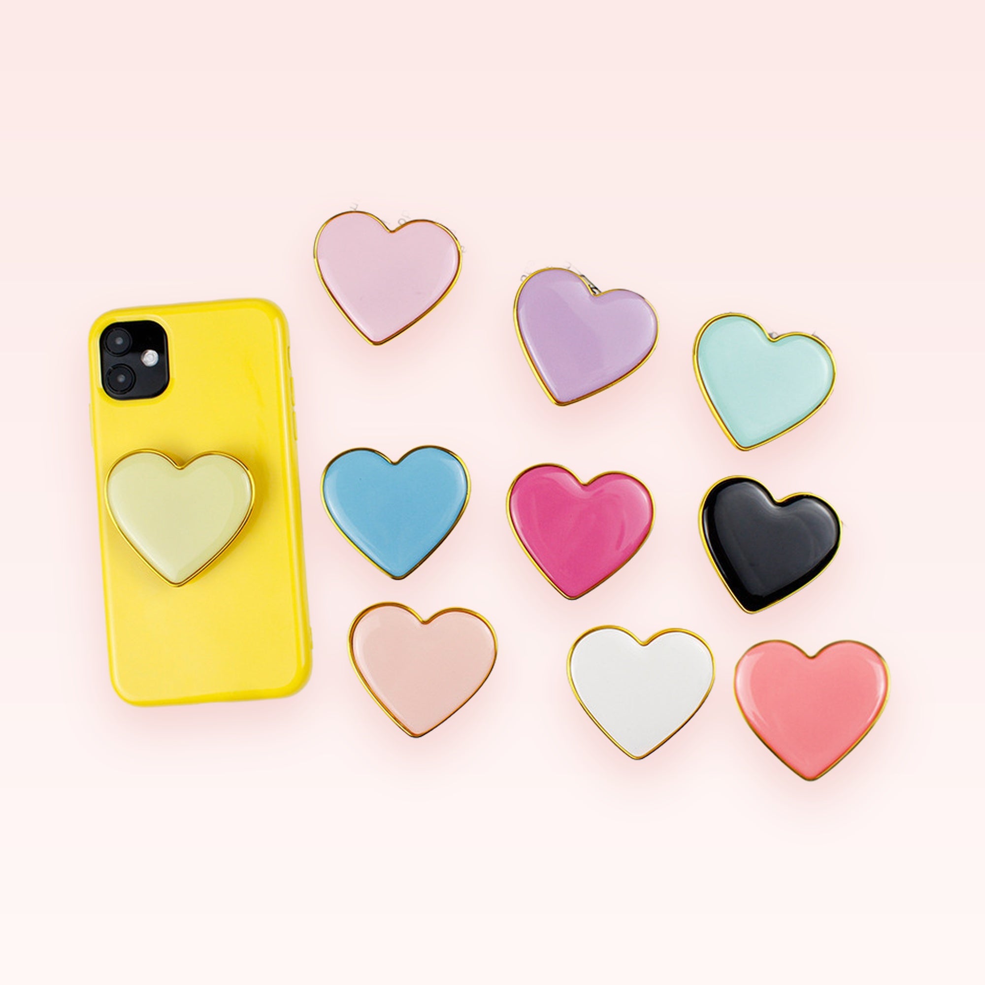 Pastel Heart Phone Grip | Cute Gold Trim Pop Socket Stand