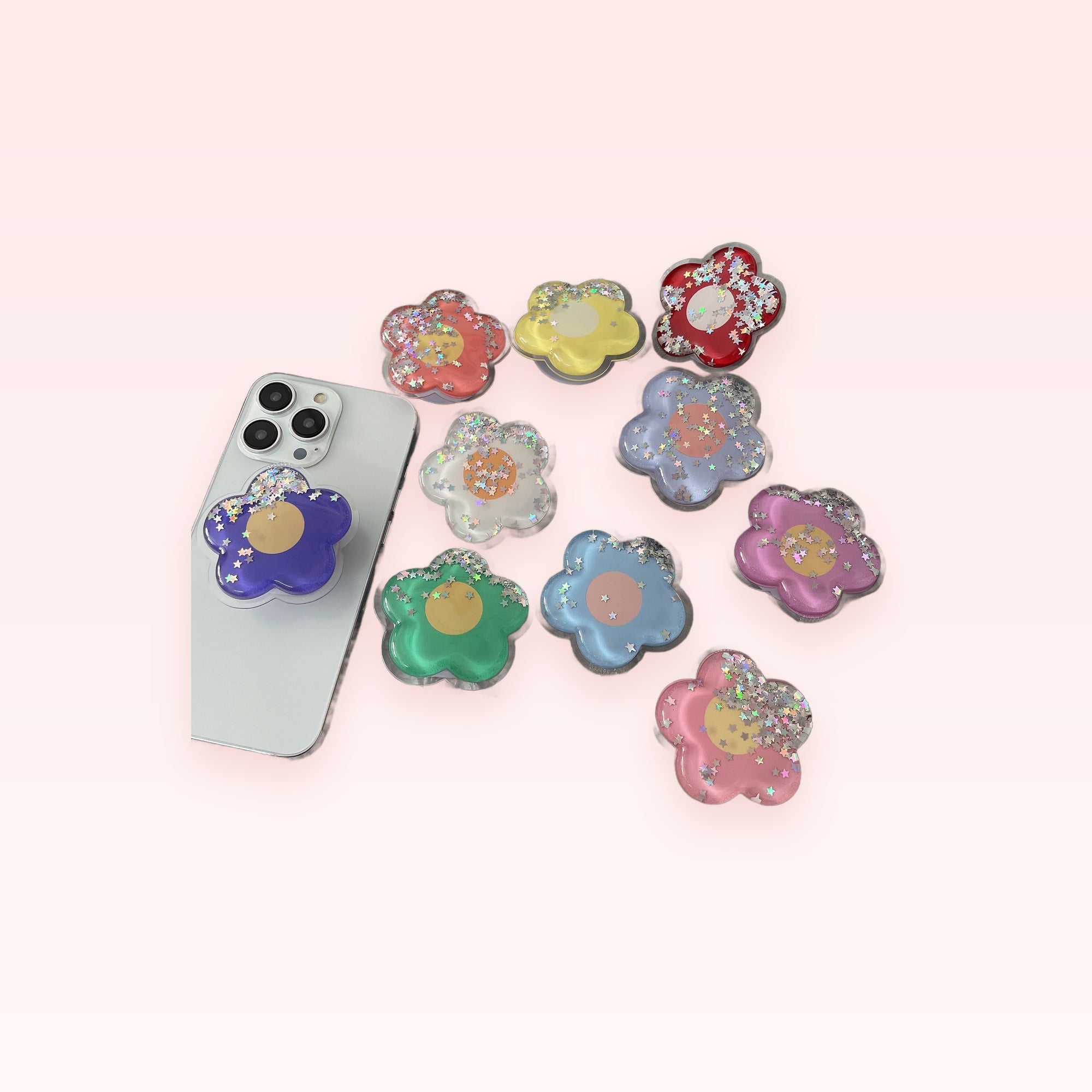 Cartoon Glitter Flowers Liquid Quicksand Phone Grip | SIMPLYBUBBI Phone Grip