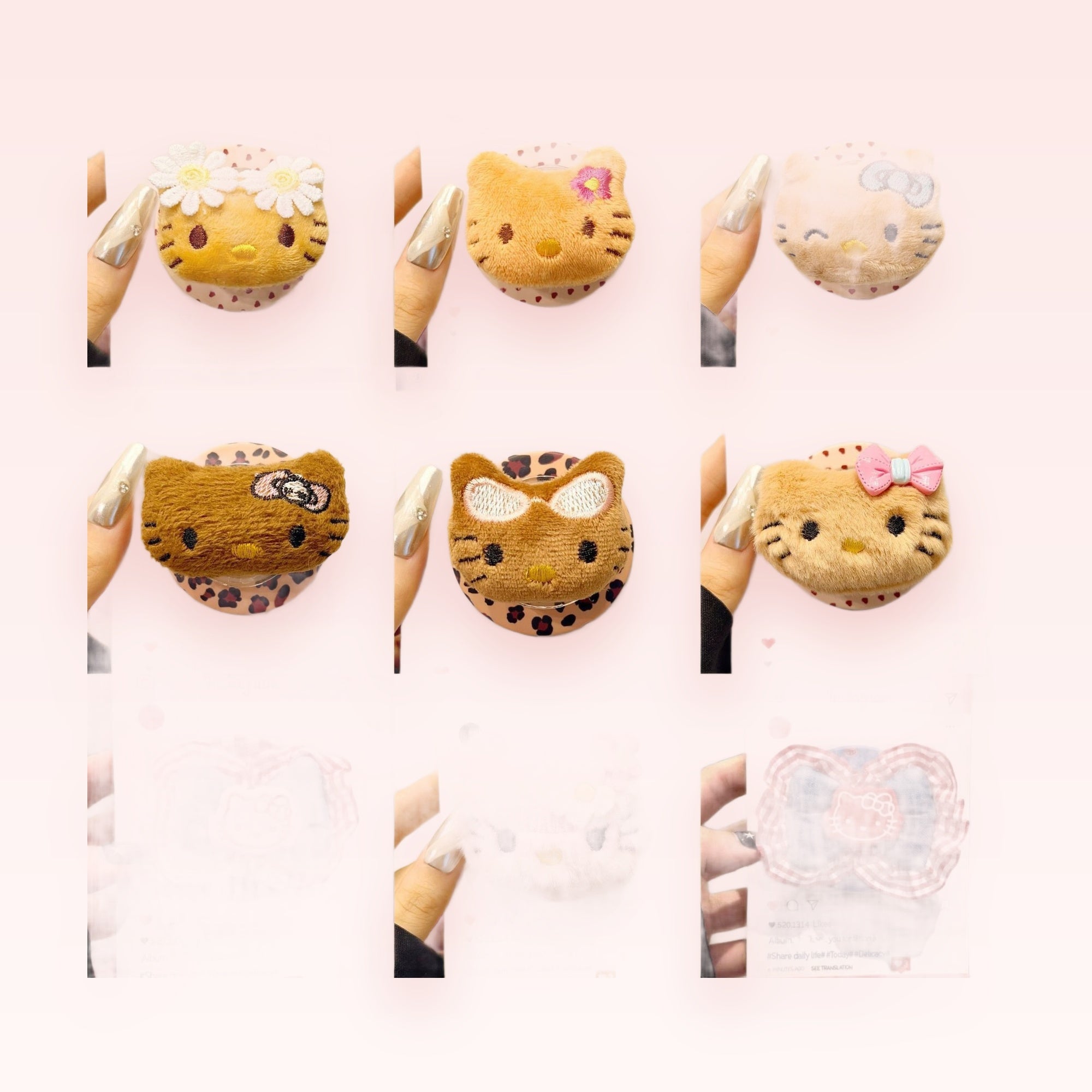 Fluffy Hello Kitty Phone Grip | Cute Cartoon Pop Socket Stand