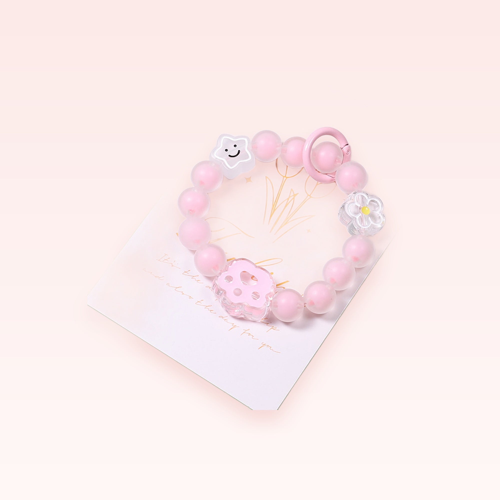Kawaii Pink Beaded Phone Charm Strap | Cute Wrist Lanyard