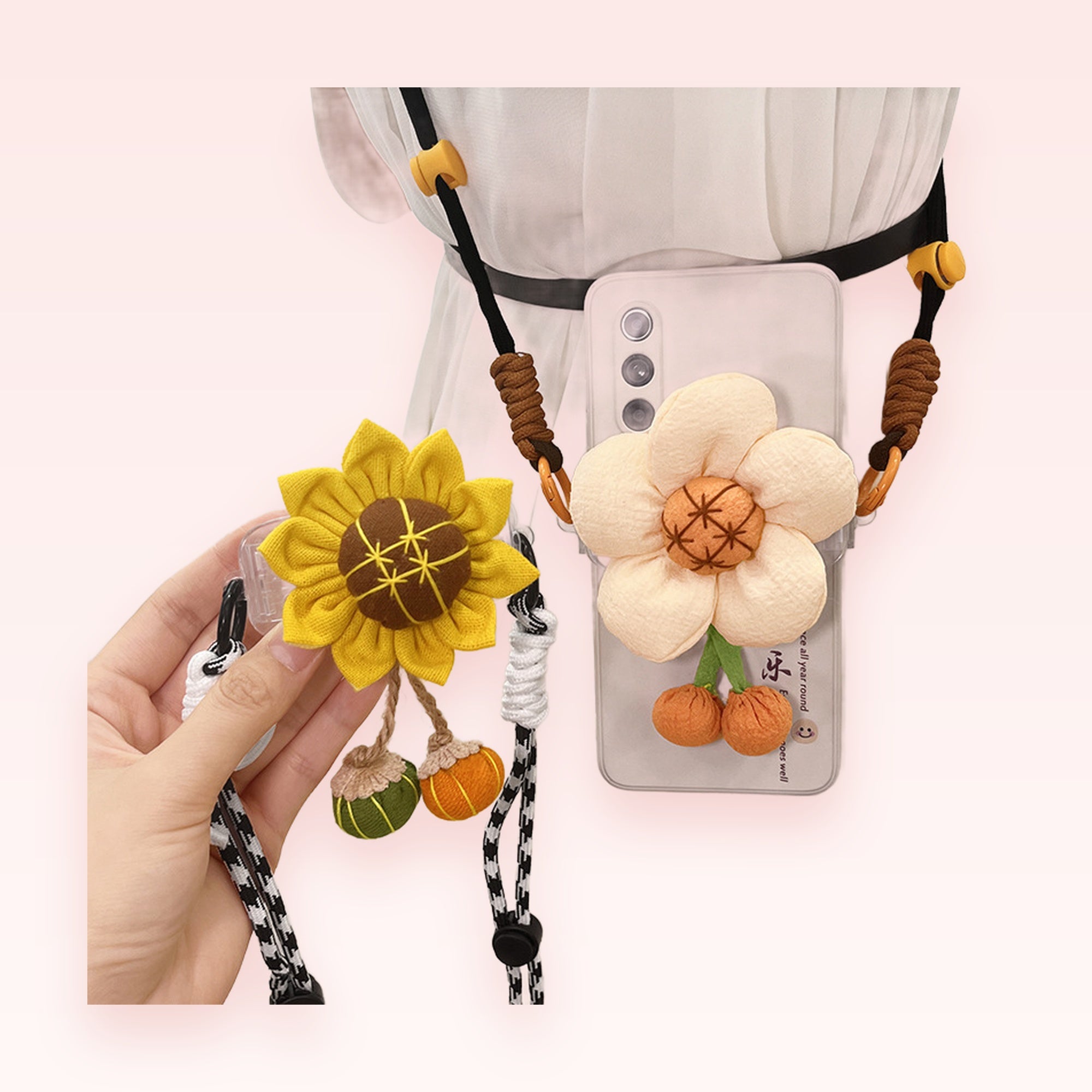 Kawaii Sunflower & Daisy Phone Lanyard | Cute Floral Crossbody Phone Strap