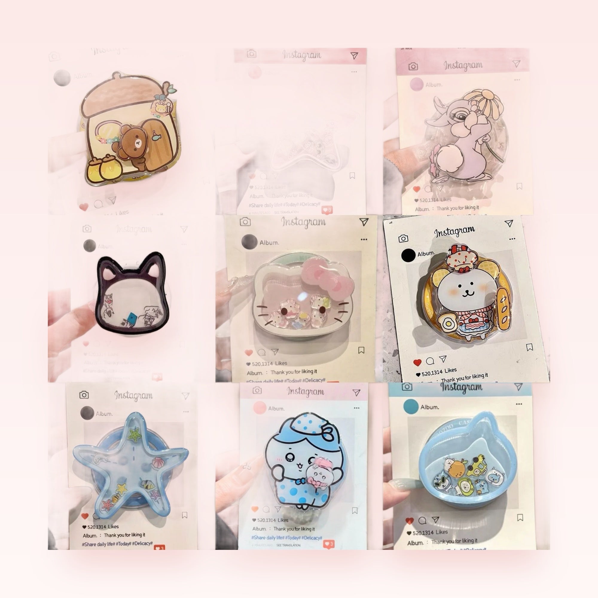 Kawaii Cartoon Character Liquid Shaker Phone Grip | Cute Animal Pop Socket Stand