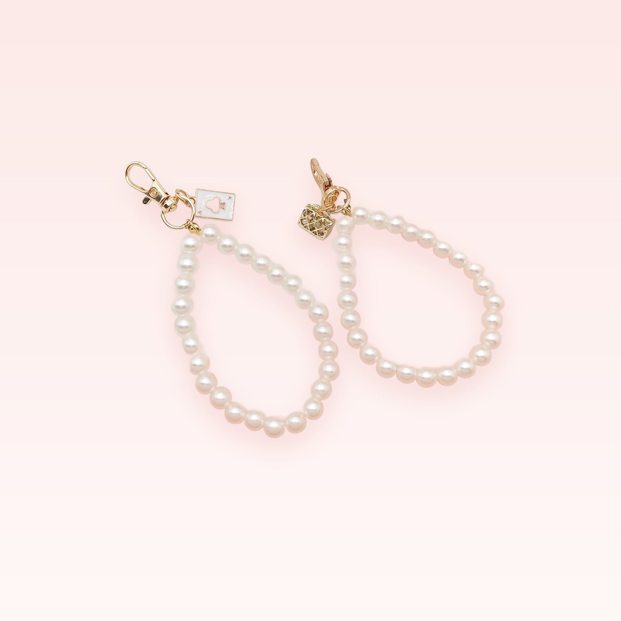 Elegant Pearl Phone Charm Strap | Wrist Lanyard with Gold Accents
