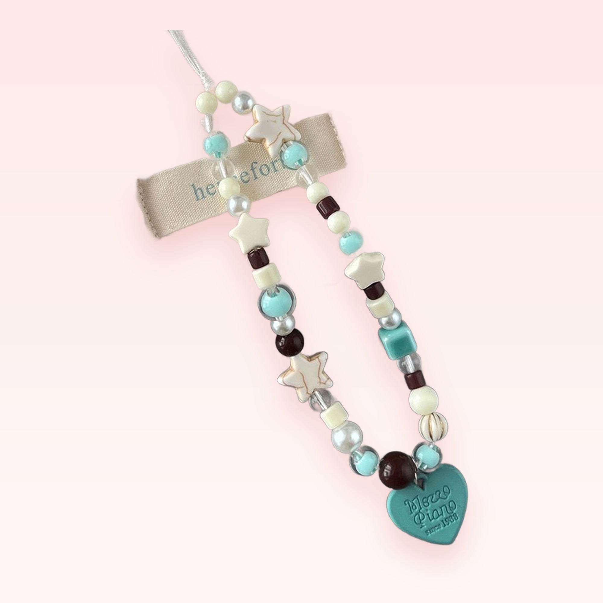 Mint Chocolate Beaded Phone Charm Strap | Aesthetic Star & Heart Wrist Lanyard