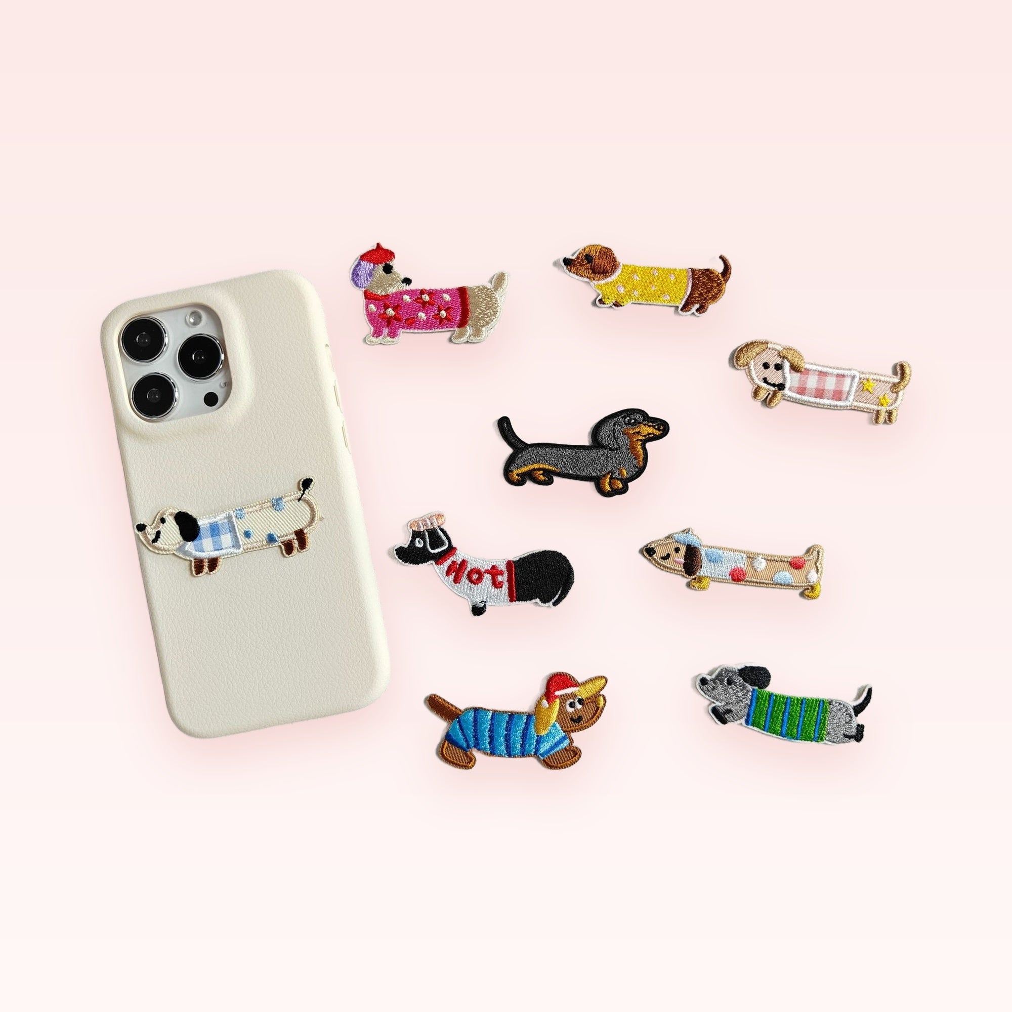 Cute Dachshund Dog Embroidered Iron-On Patches | Kawaii Animal Appliques for Phone Cases