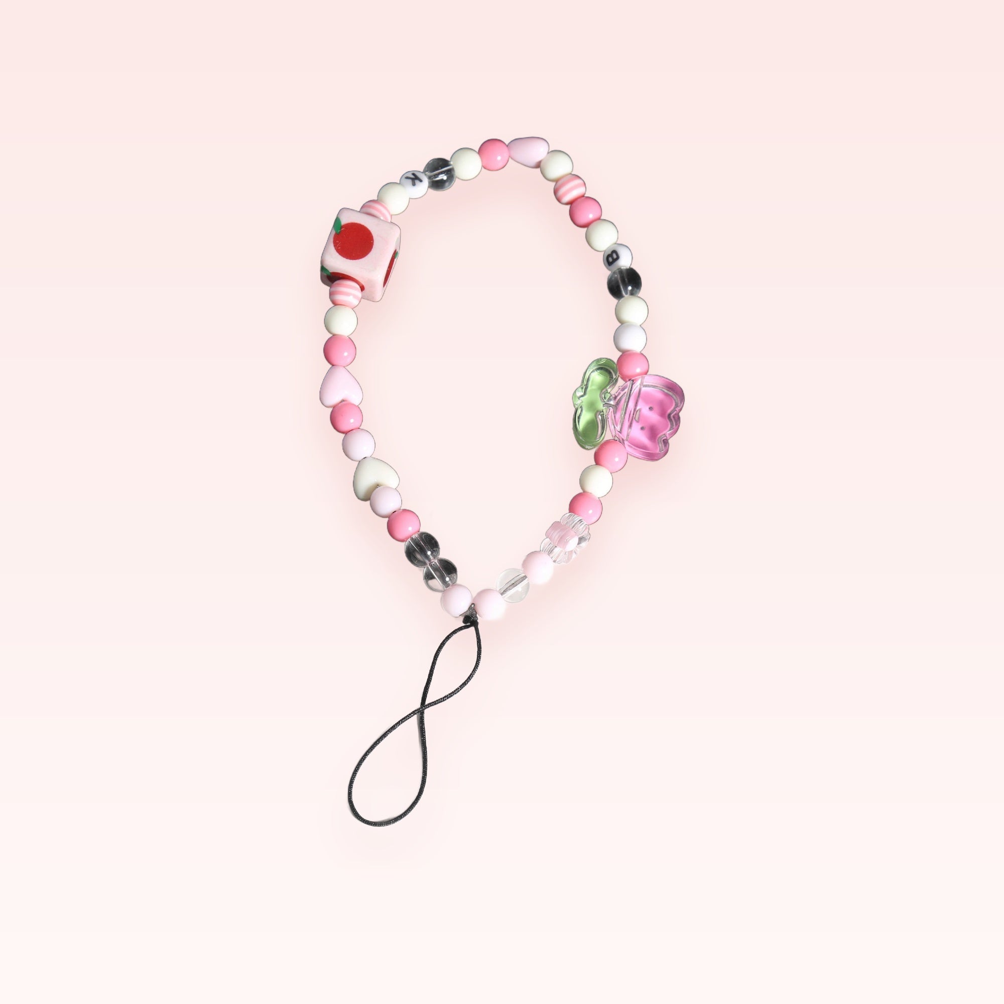 Kawaii Pink Bead Phone Charm Strap | Cute Wrist Lanyard