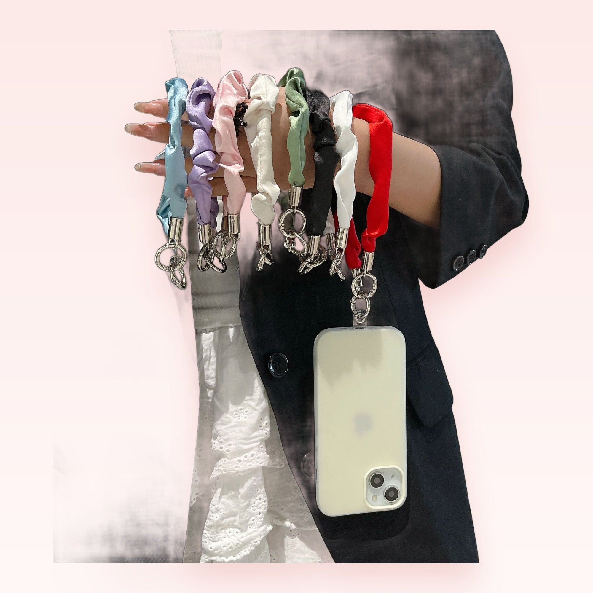 Silky Scrunchie Wrist Phone Charm | Aesthetic Colorful Lanyard Strap