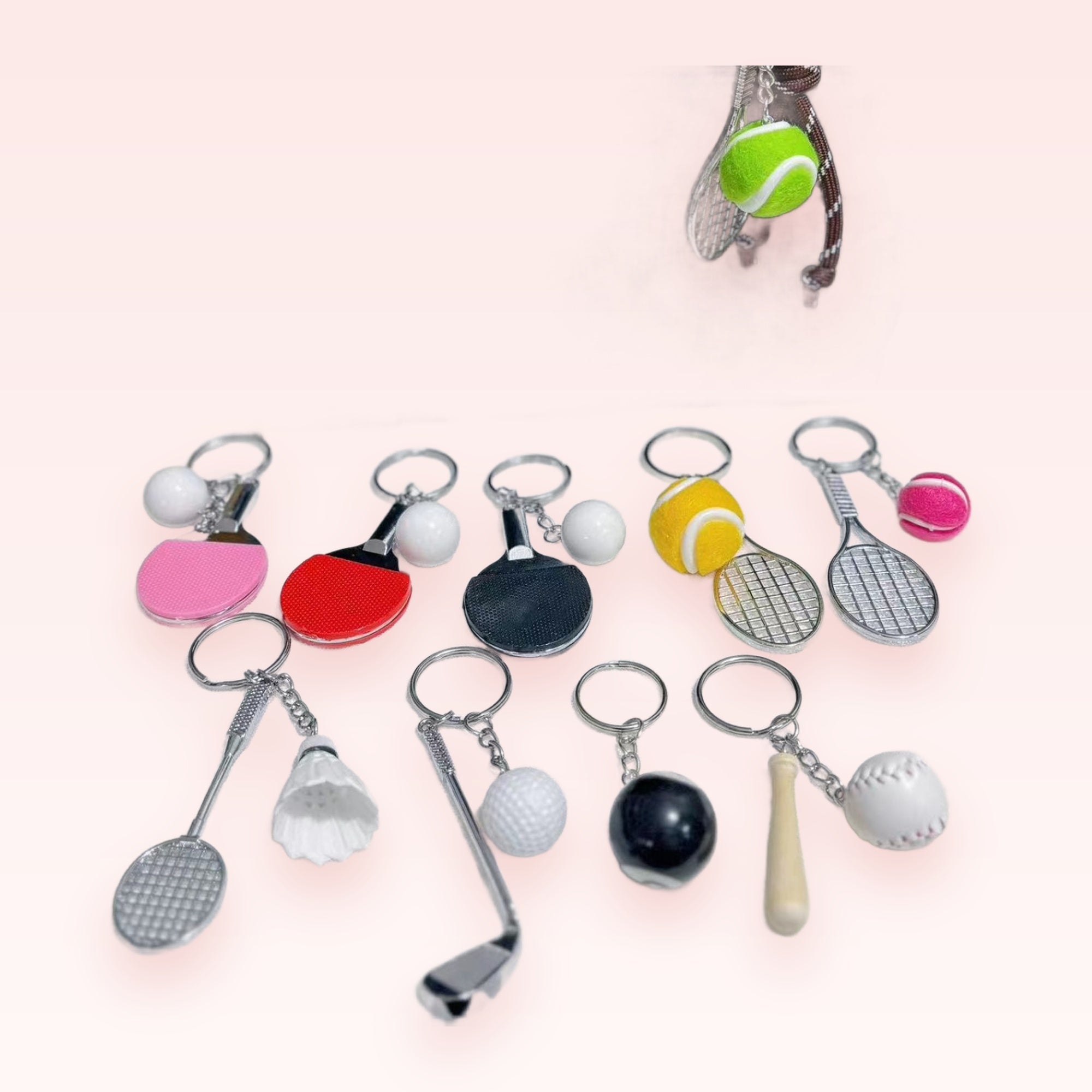 Cute Sports Theme Keychain Phone Charms | Mini Racket Ball Bat Golf Club Pendants