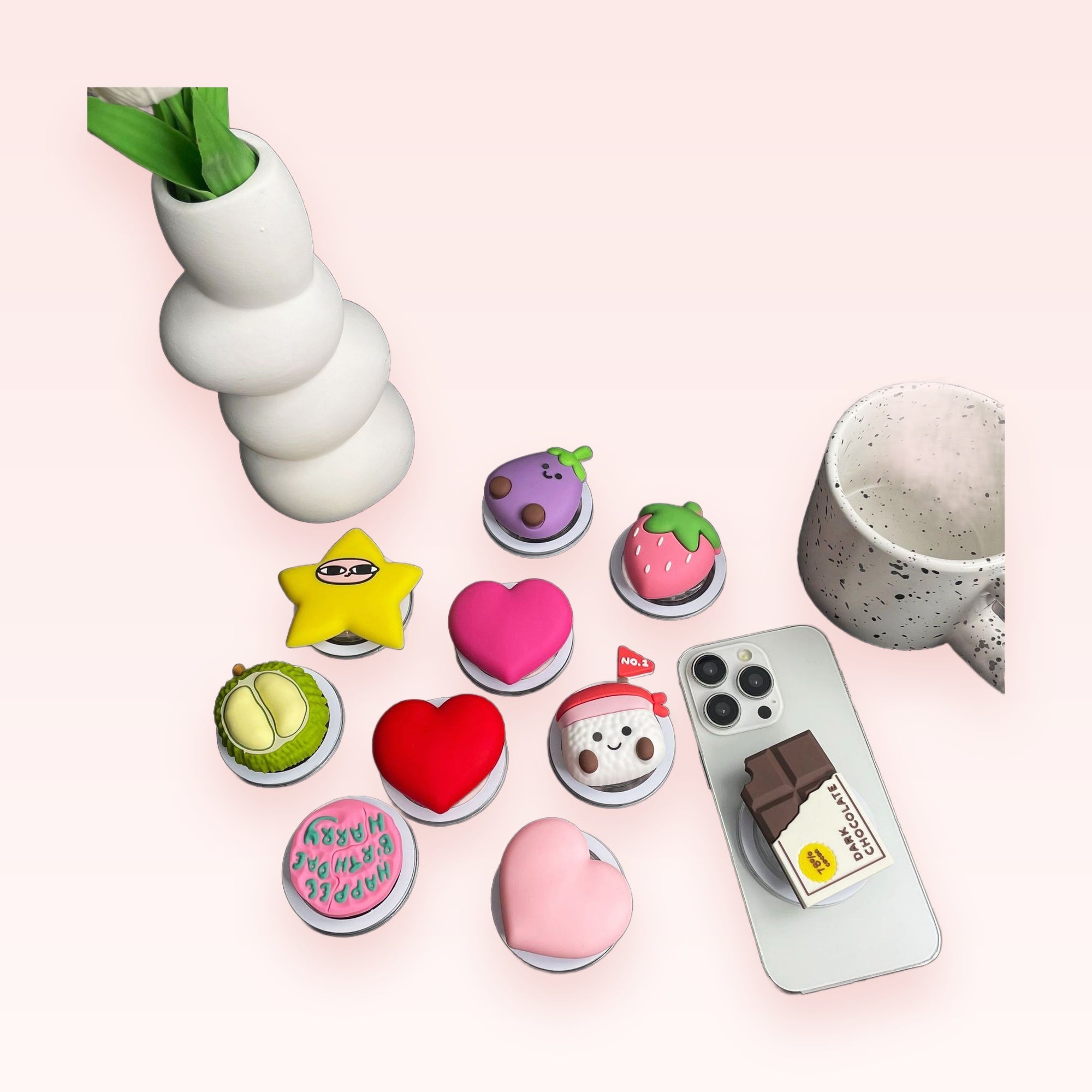 Kawaii Fruit & Food Phone Grip | Cute Heart & Star Pop Socket Stand