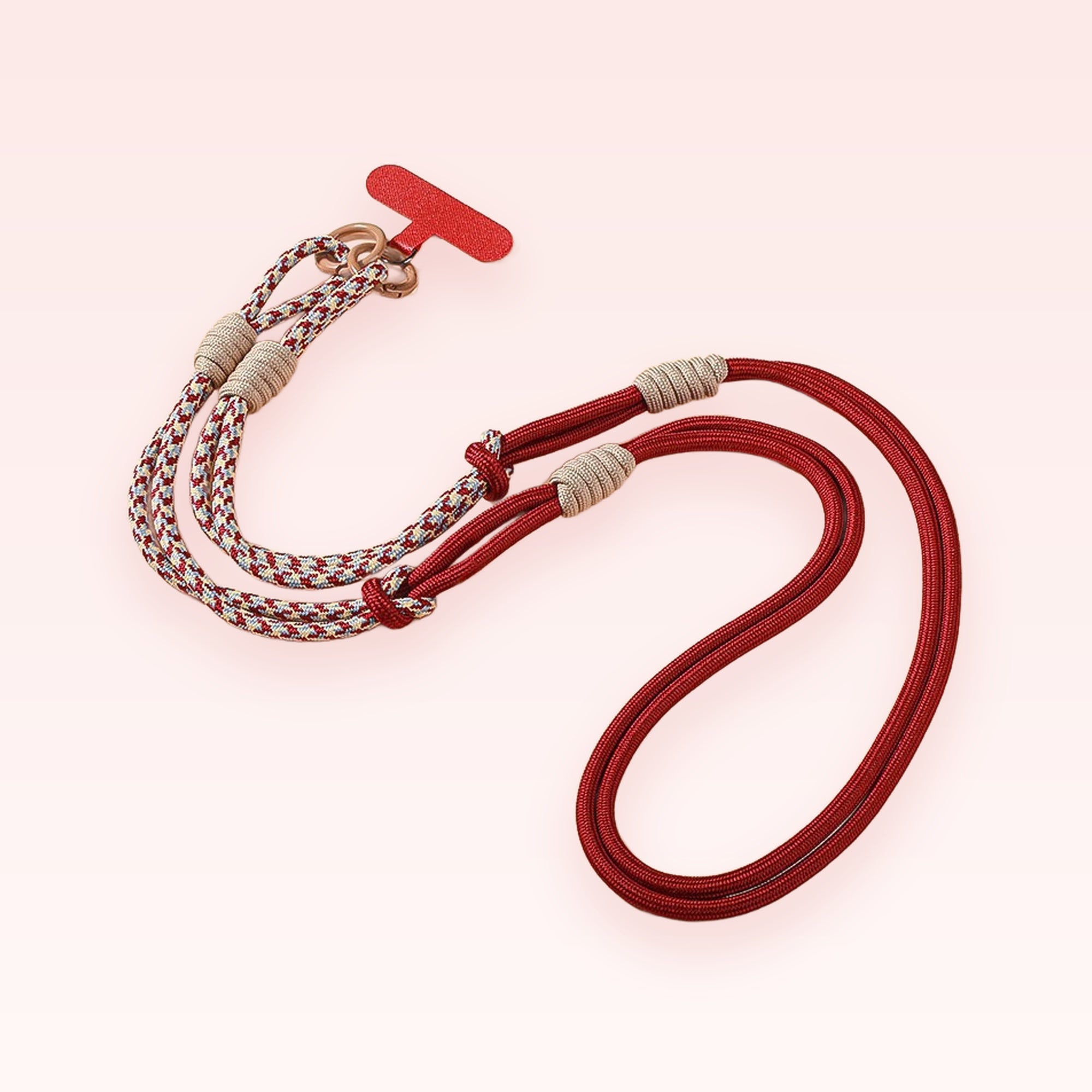 Adjustable Crossbody Phone Lanyard | Red & White Woven Rope Phone Strap