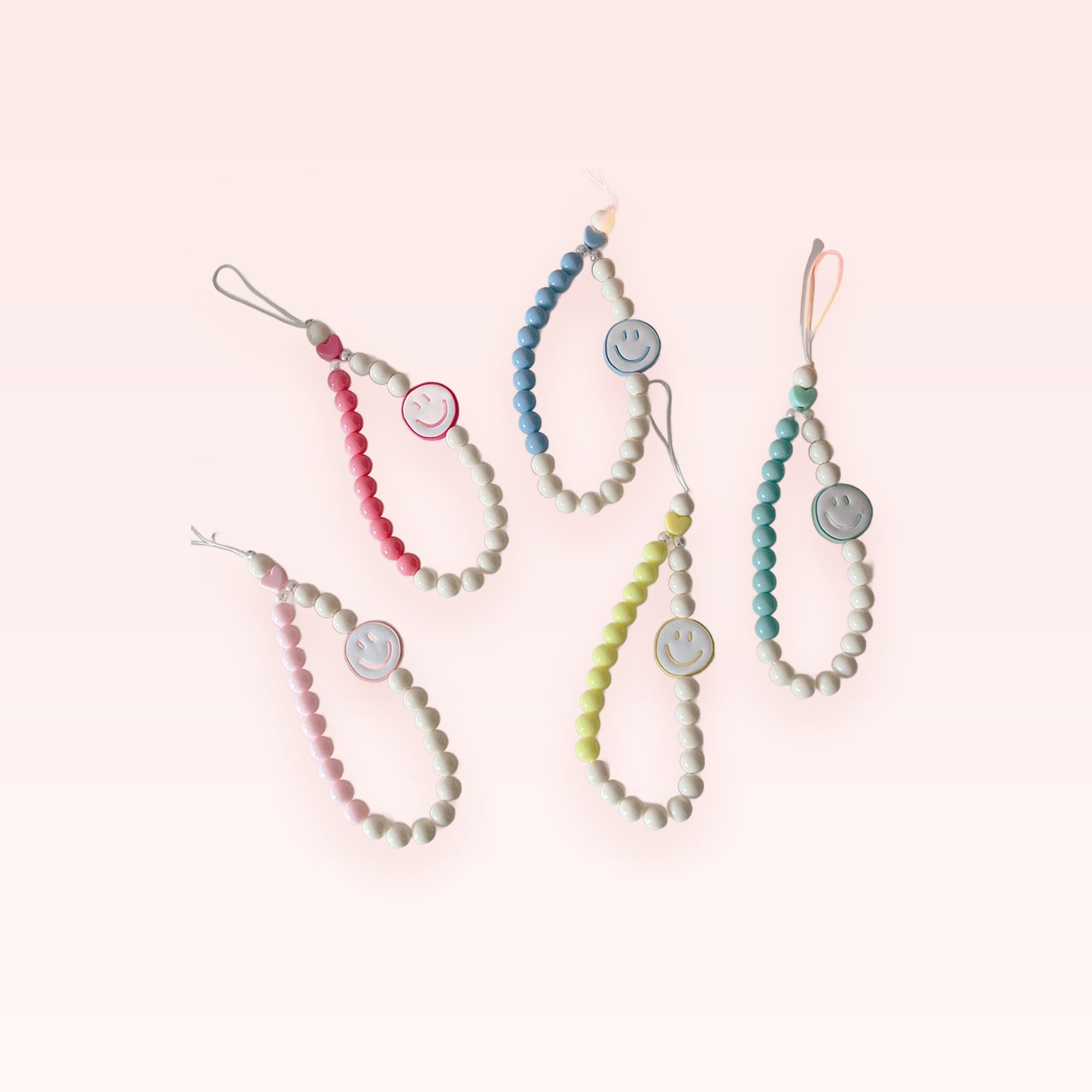 Kawaii Smiley Face Bead Phone Charm Strap | Pastel Wrist Lanyard
