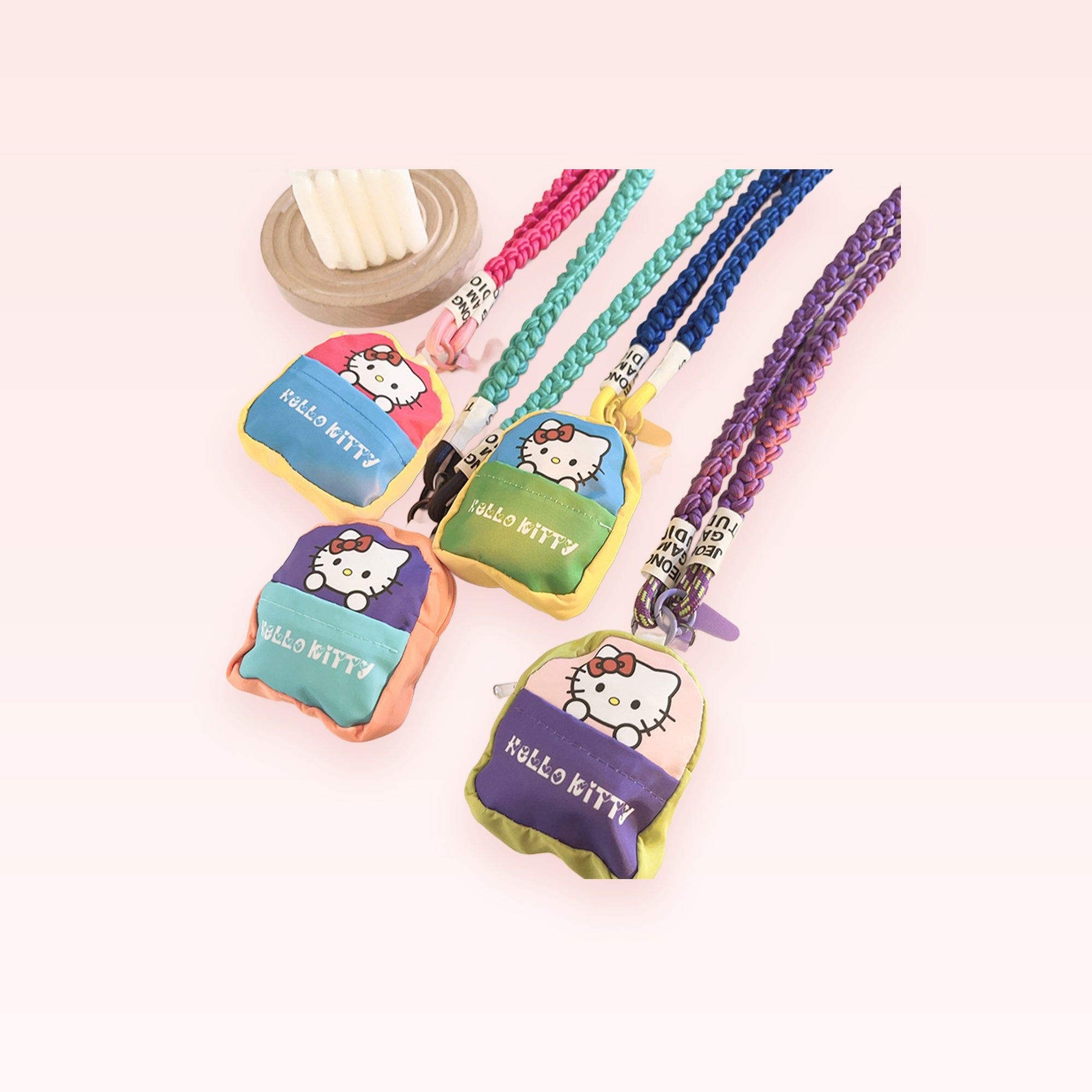 Kawaii Hello Kitty Mini Backpack Phone Charm | Colorful Braided Wrist Lanyard