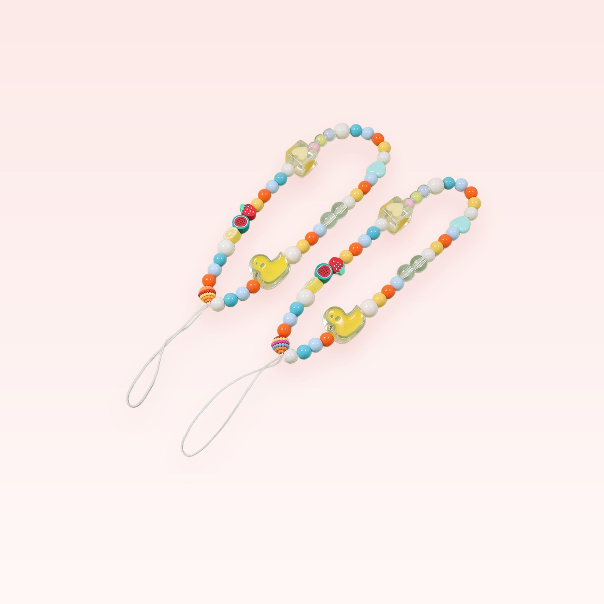 Kawaii Duck & Fruit Phone Charm Strap | Beaded Wrist Lanyard