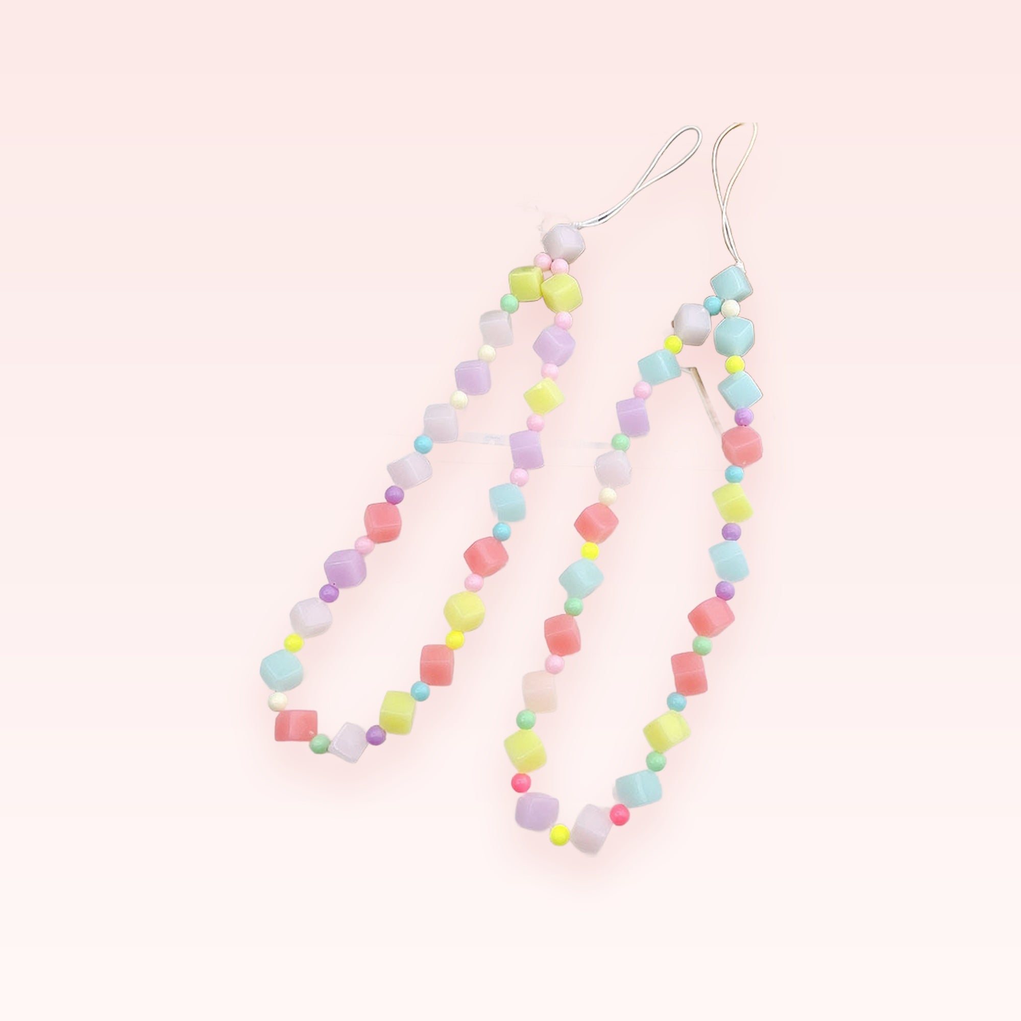 Pastel Cube & Round Bead Phone Charm | Kawaii Beaded Wrist Strap