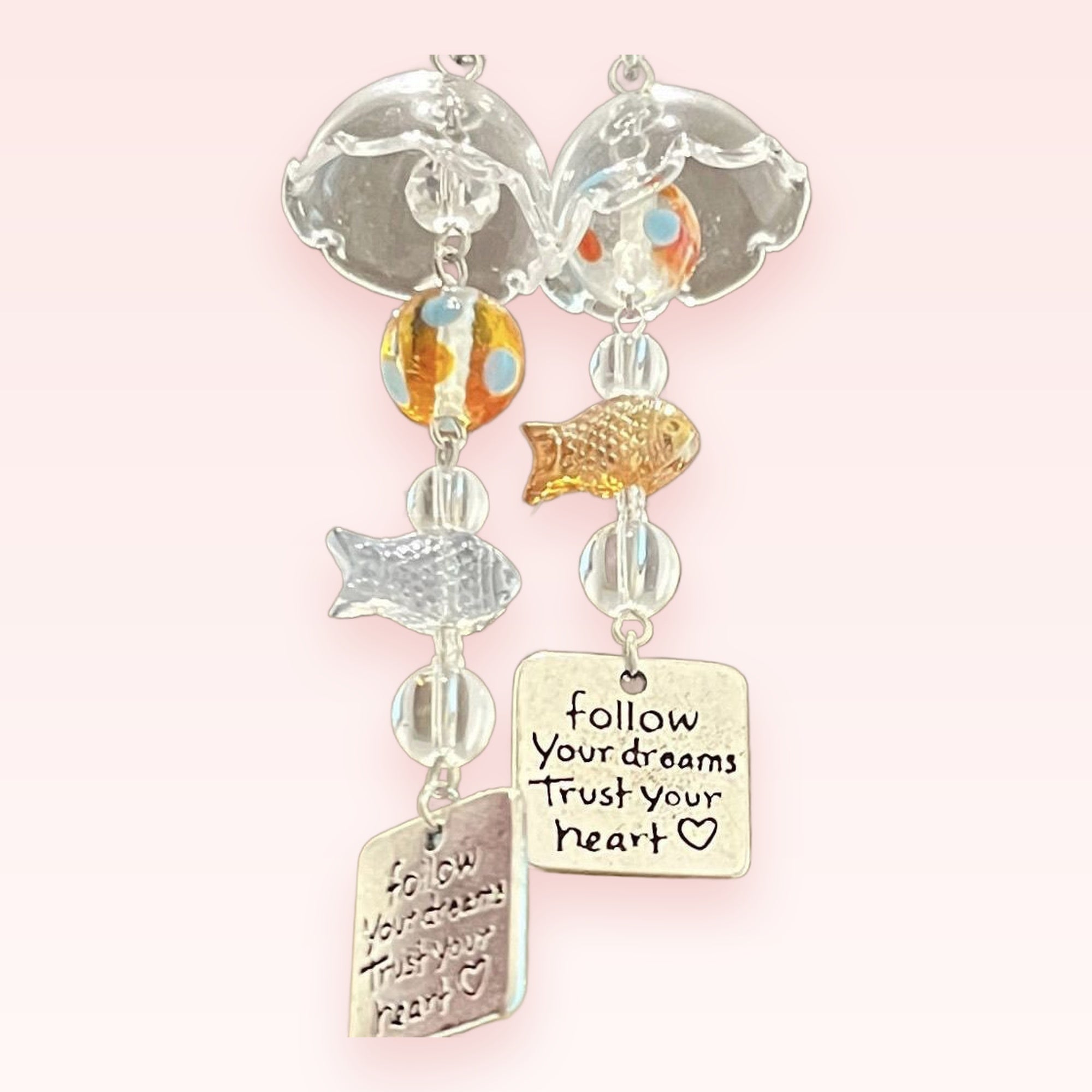 Aesthetic Clear Fish & Quote Phone Charm | Y2K Beaded Wrist Strap