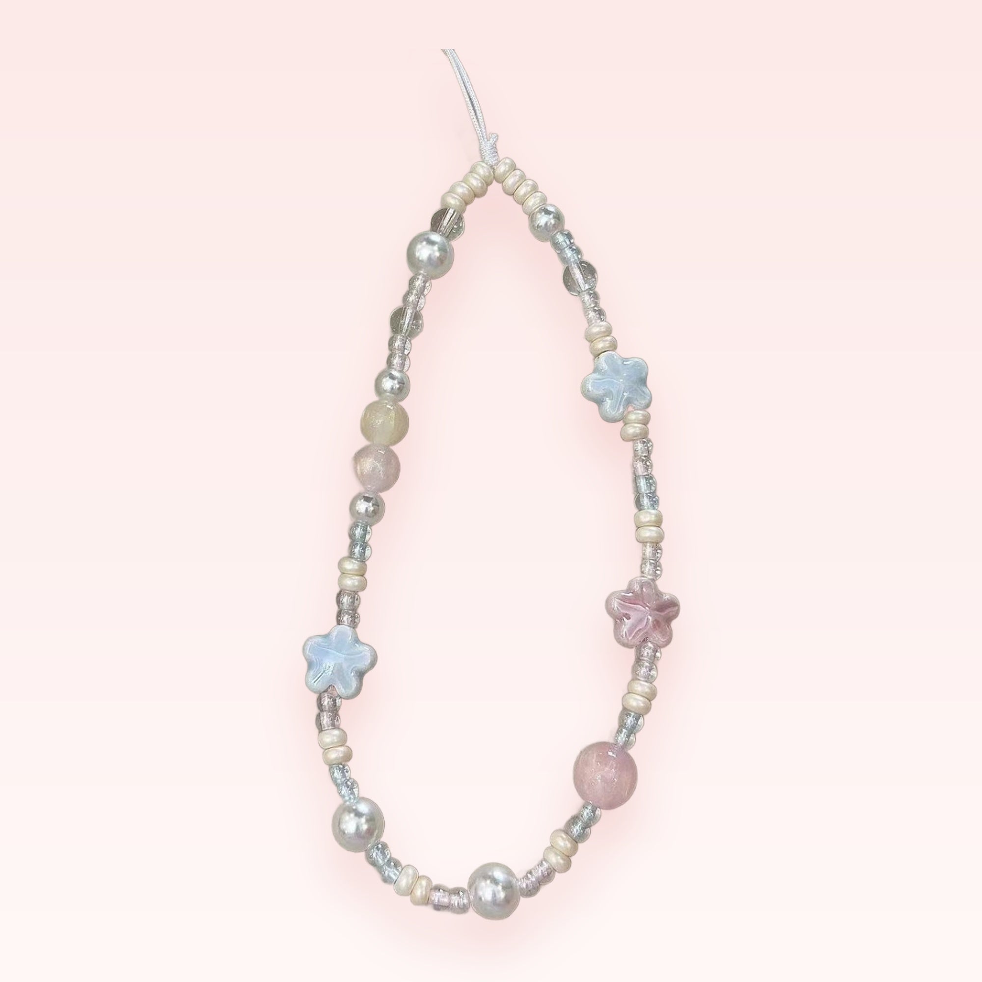 Pastel Pearl & Star Phone Charm | Aesthetic Beaded Wrist Strap