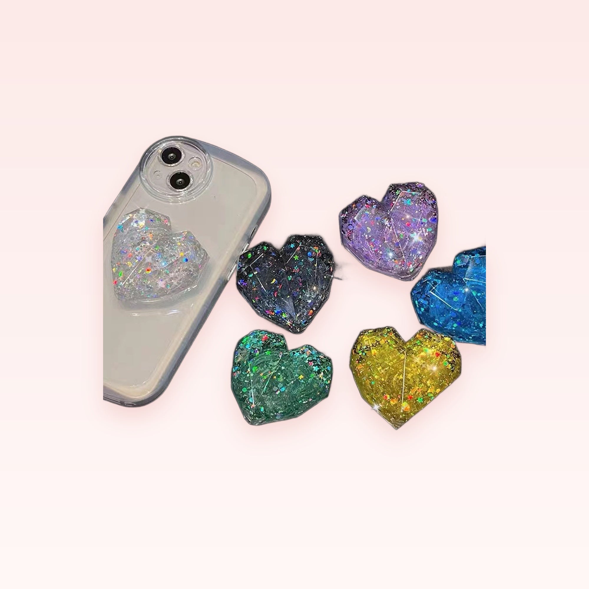 Sparkle Heart Phone Grip Stand | Glitter Pop Socket Holder