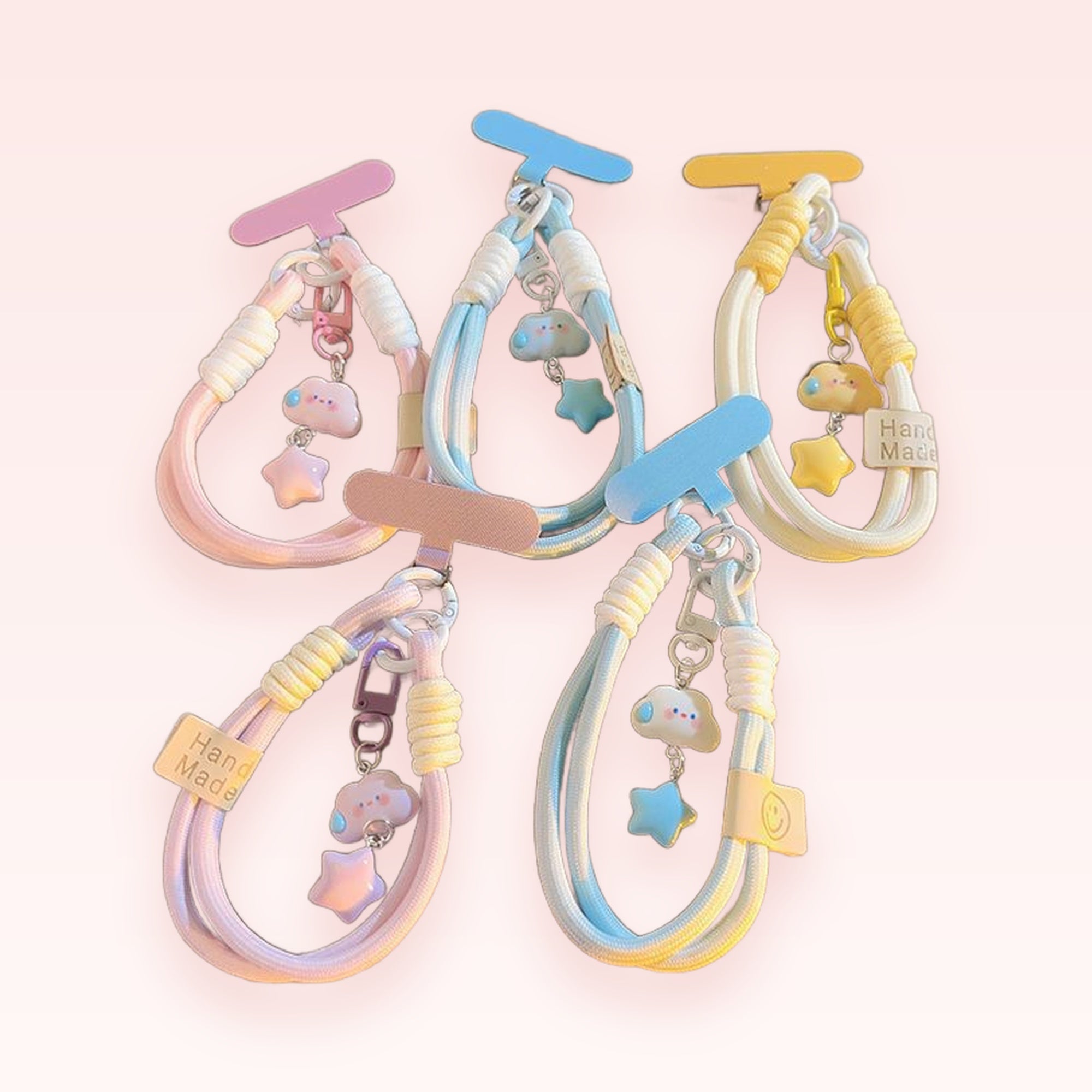 Pastel Cloud & Star Phone Charm Strap | Cute Braided Wrist Lanyard