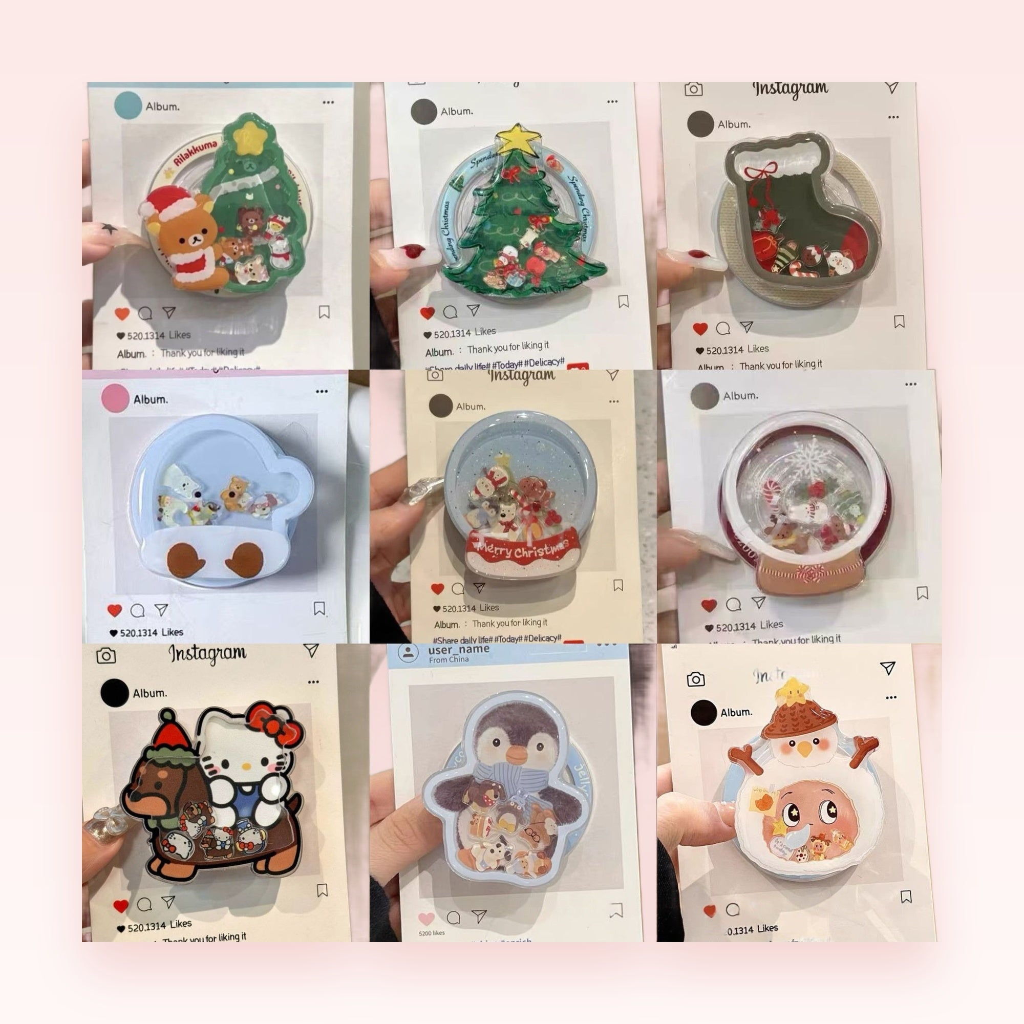 Kawaii Christmas Holiday Phone Grip Collection | Cute Winter Snow Globe Pop Socket Stand