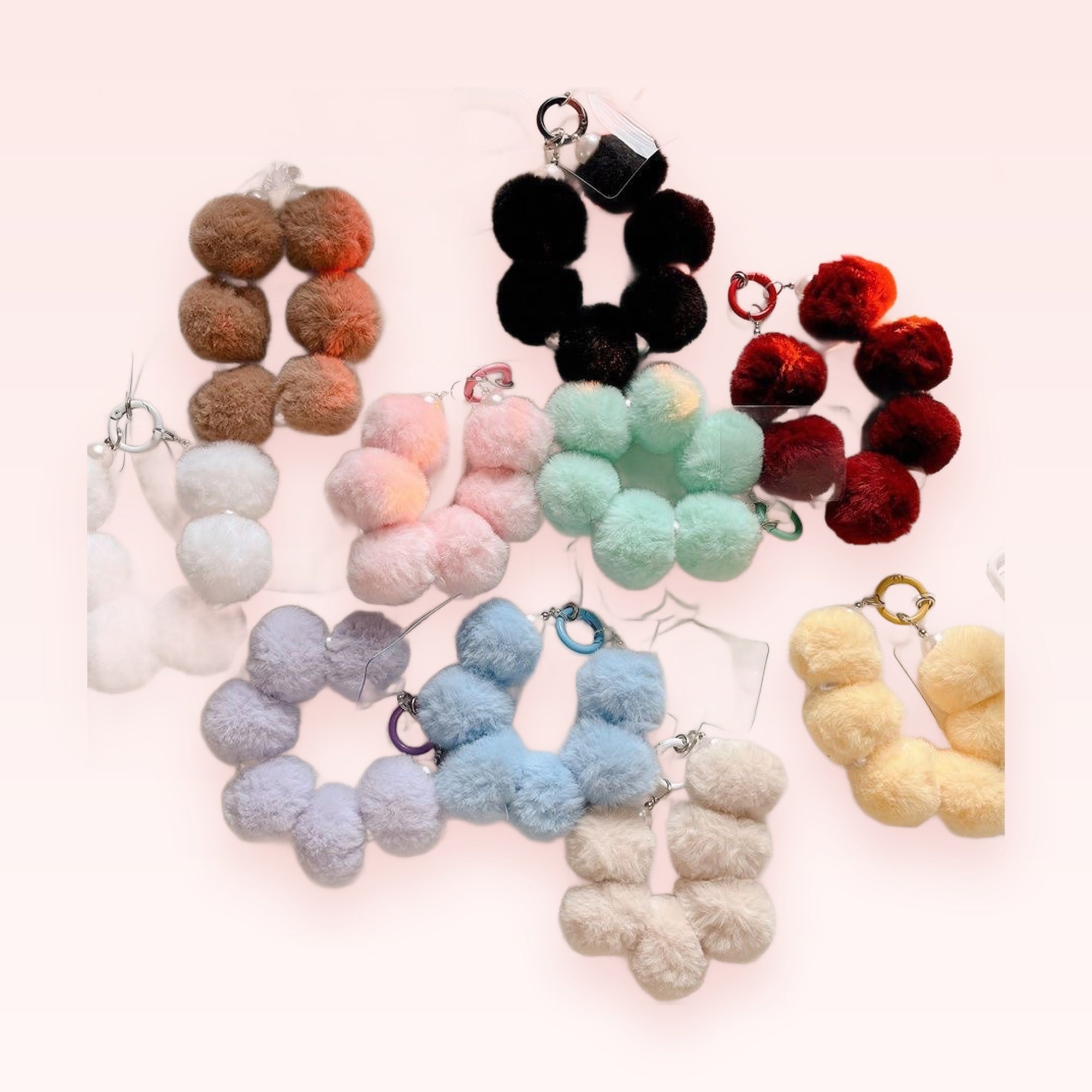 SIMPLYBUBBI — Fluffy Faux Fur Pom Pom Phone Wristlet | Plush Sphere Lanyard