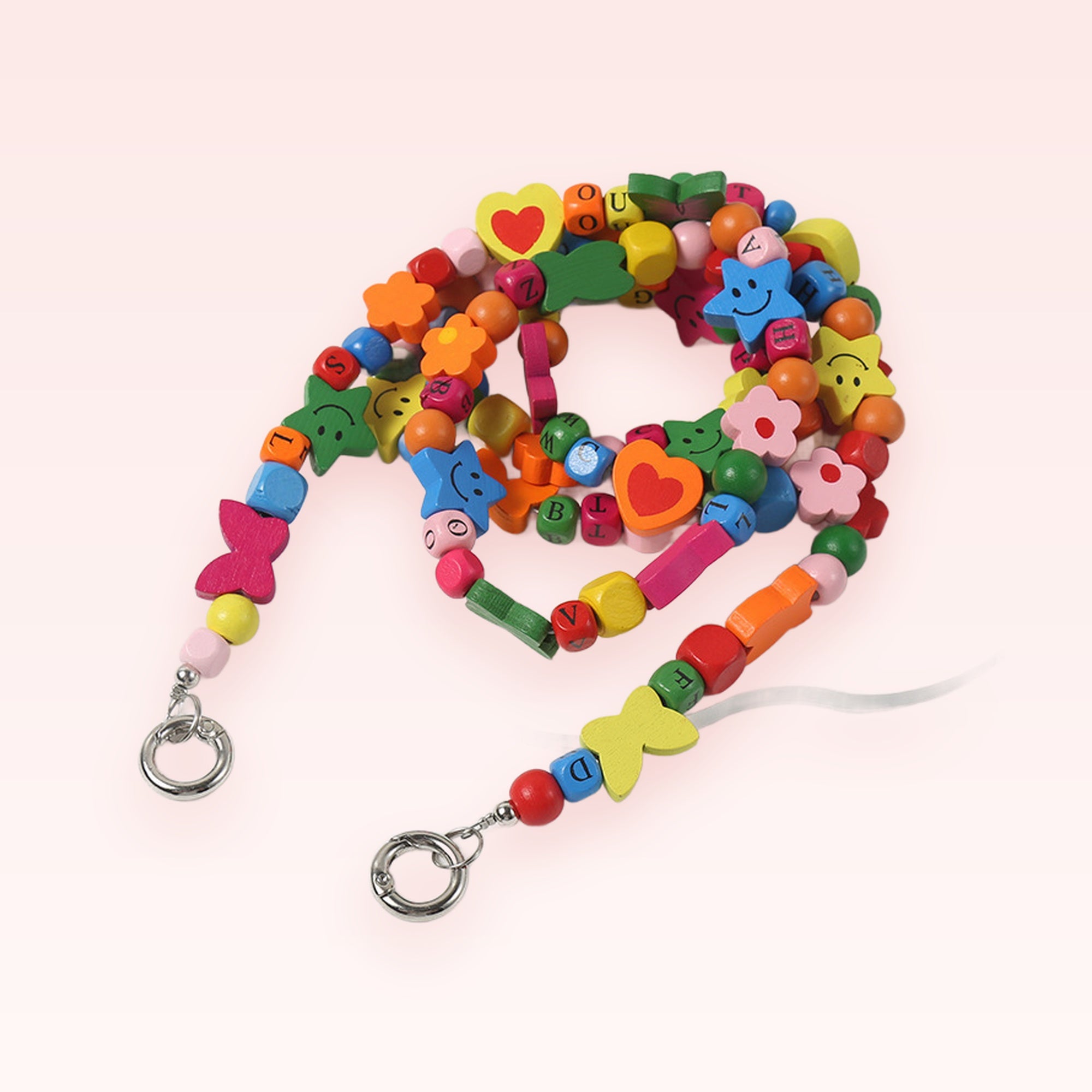 Kawaii Wooden Bead Phone Charm Strap | Colorful Alphabet & Shape Wrist Lanyard