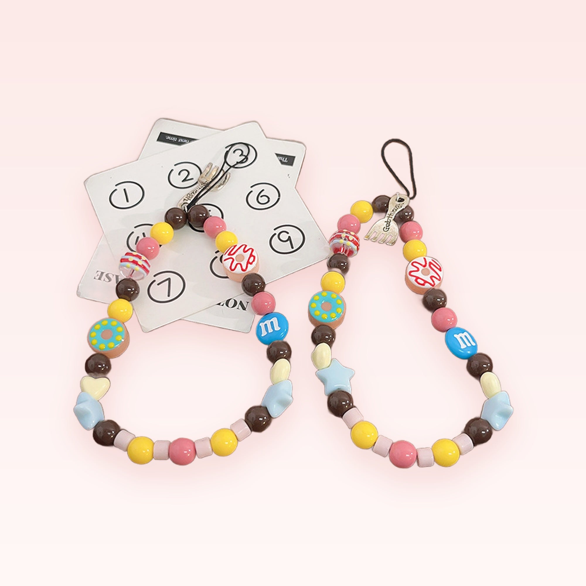 Kawaii Donut & M&M Phone Charm Strap | Sweet Chocolate Beaded Wrist Lanyard