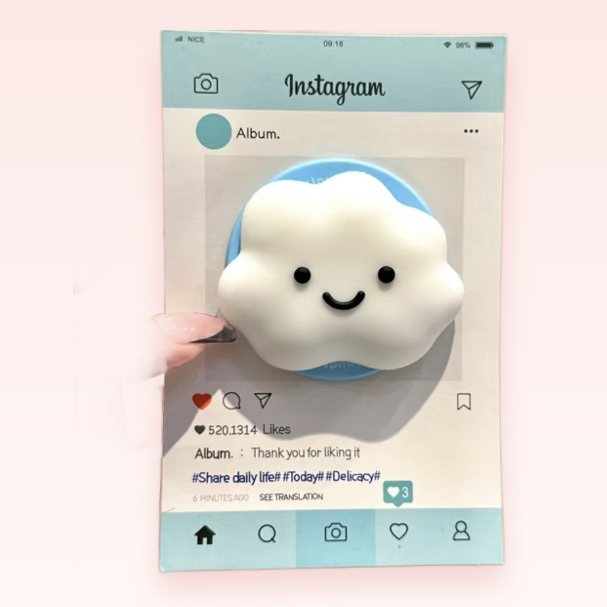Kawaii Smiling Cloud Phone Grip | Cute Pastel Blue Pop Socket Stand