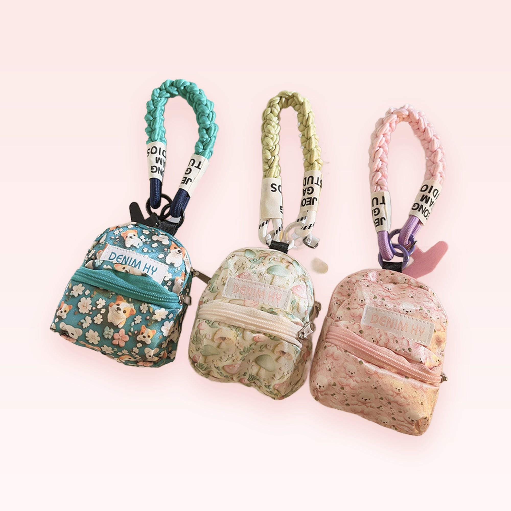 Kawaii Mini Backpack Phone Charm | Cute Patterned Wrist Strap Keychain