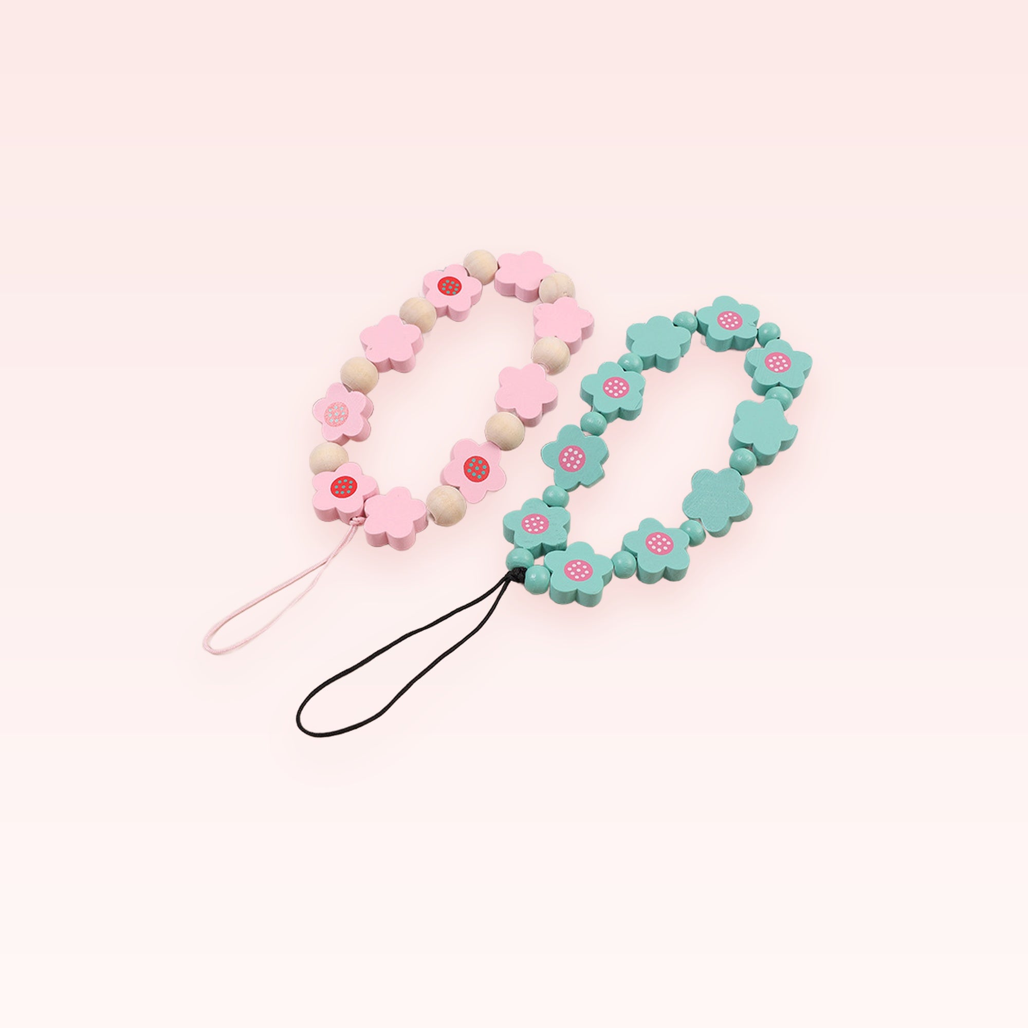 Cute Wooden Flower Phone Charm Strap | Pastel Bead Wrist Lanyard