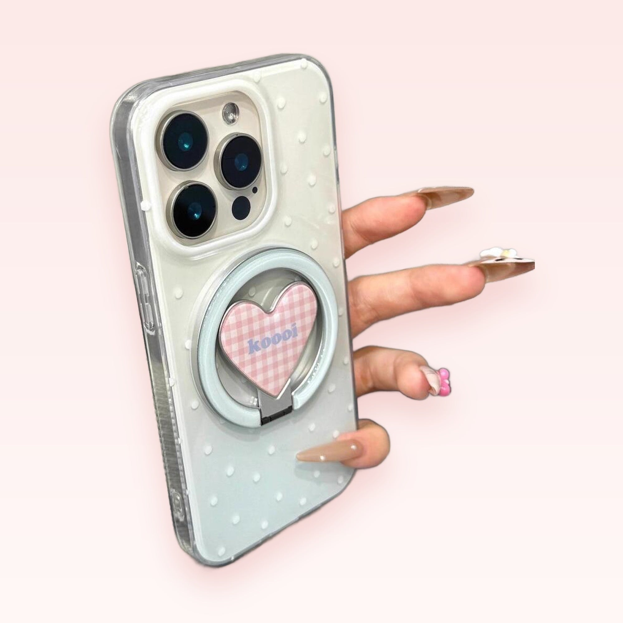 Pastel Gingham Heart Phone Ring | Cute 360° Finger Holder Kickstand