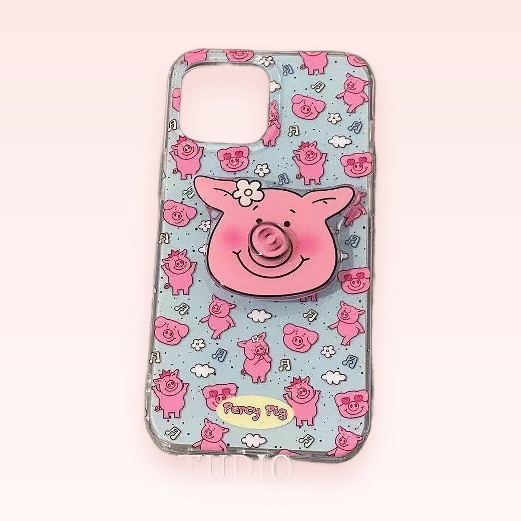 Cute Pink Piggy Phone Grip | Kawaii Cartoon Pop Socket Stand with Flower Accent