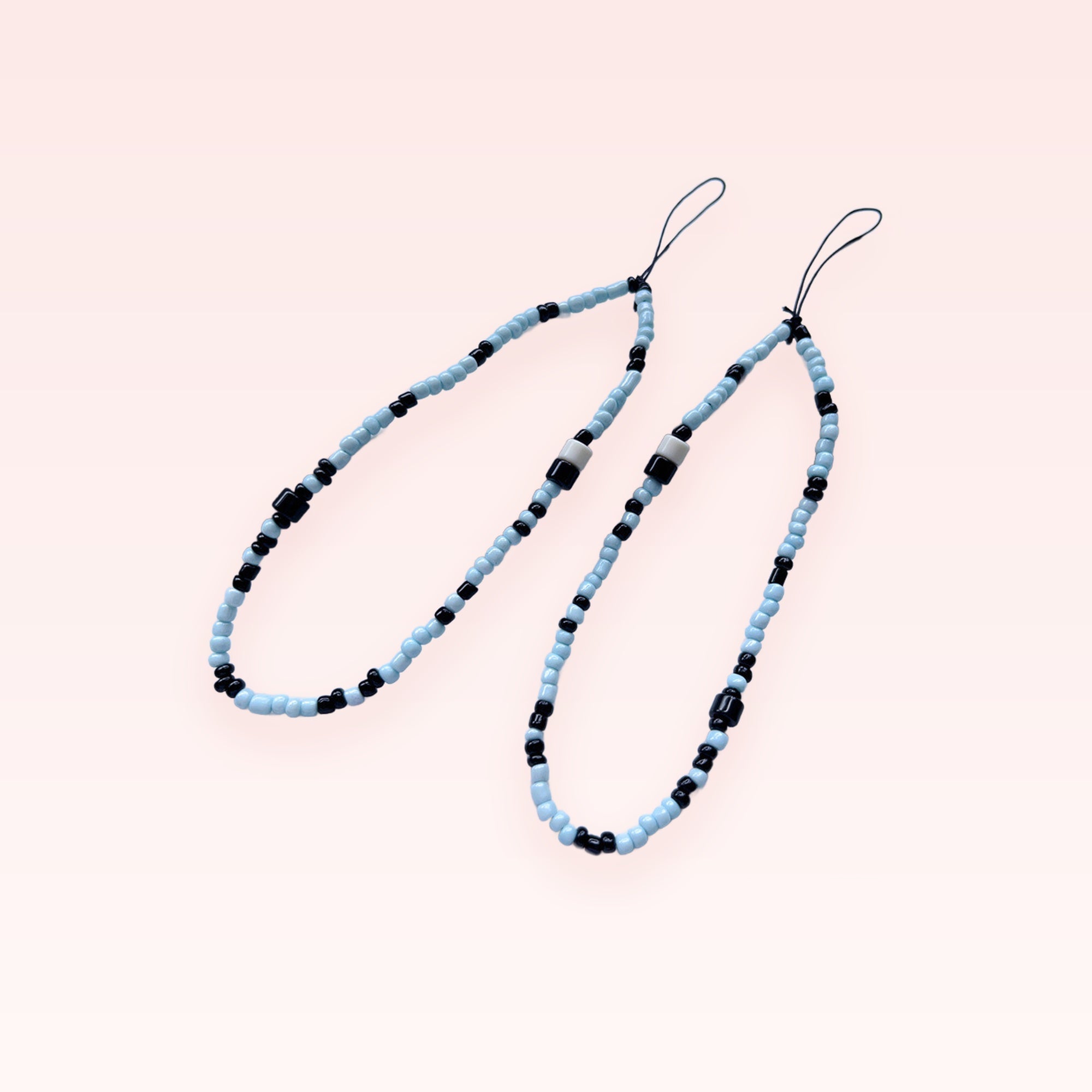 Aesthetic Light Blue & Black Beaded Phone Charm | Y2K Wrist Strap Lanyard
